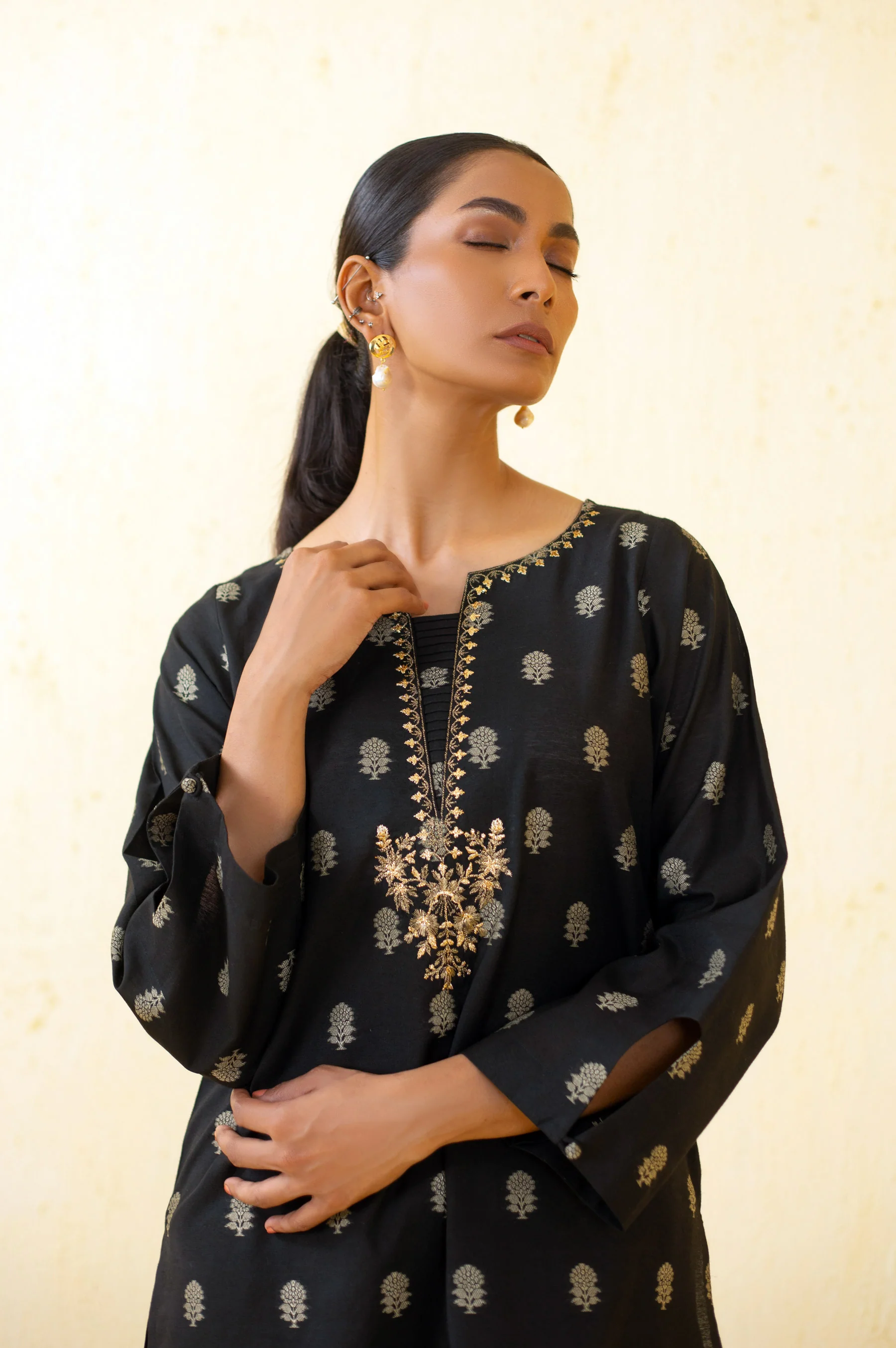 Stitched 2 Piece Embroidered Cotton Silk Outfit - Image 2