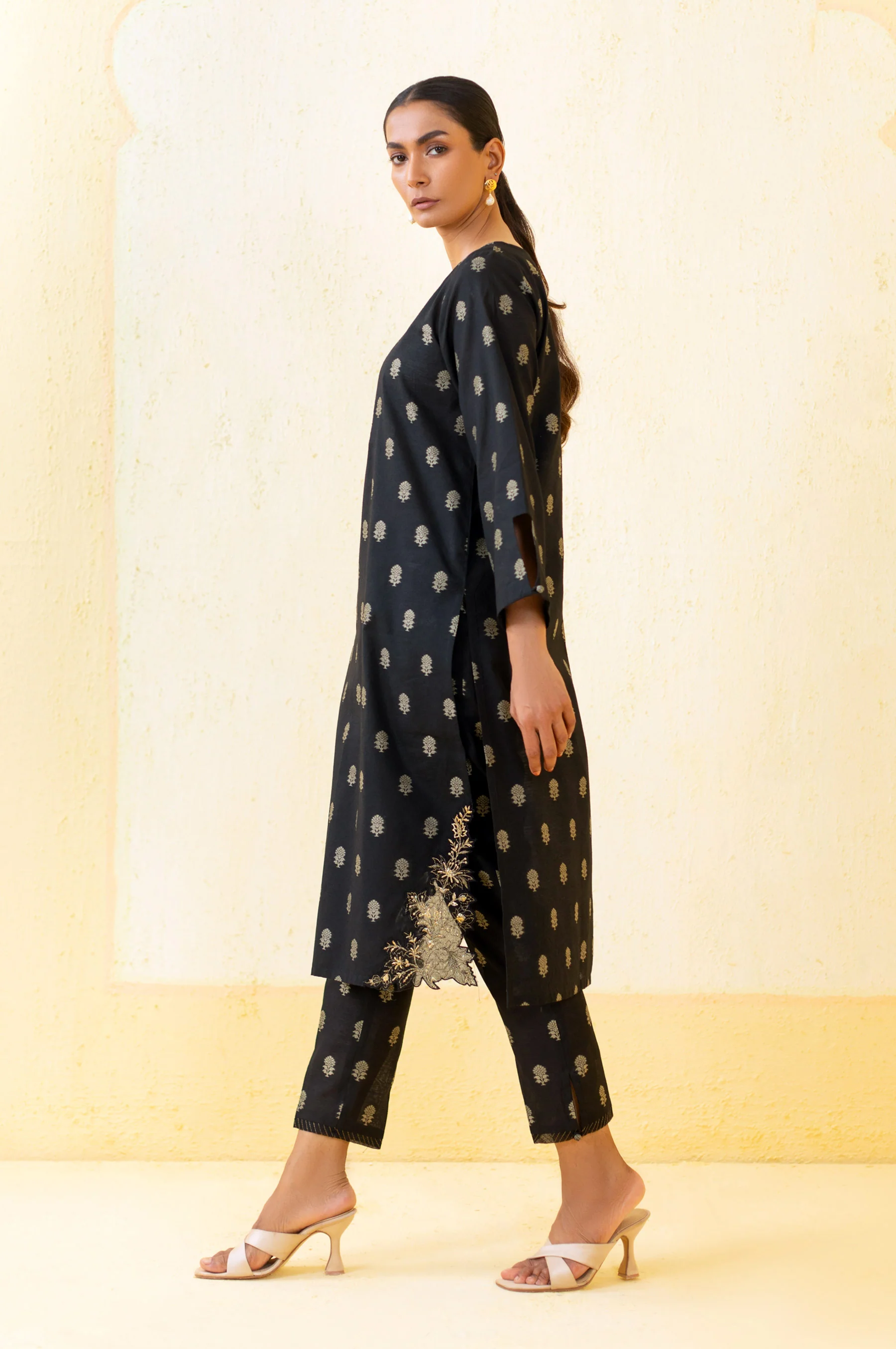 Stitched 2 Piece Embroidered Cotton Silk Outfit - Image 4