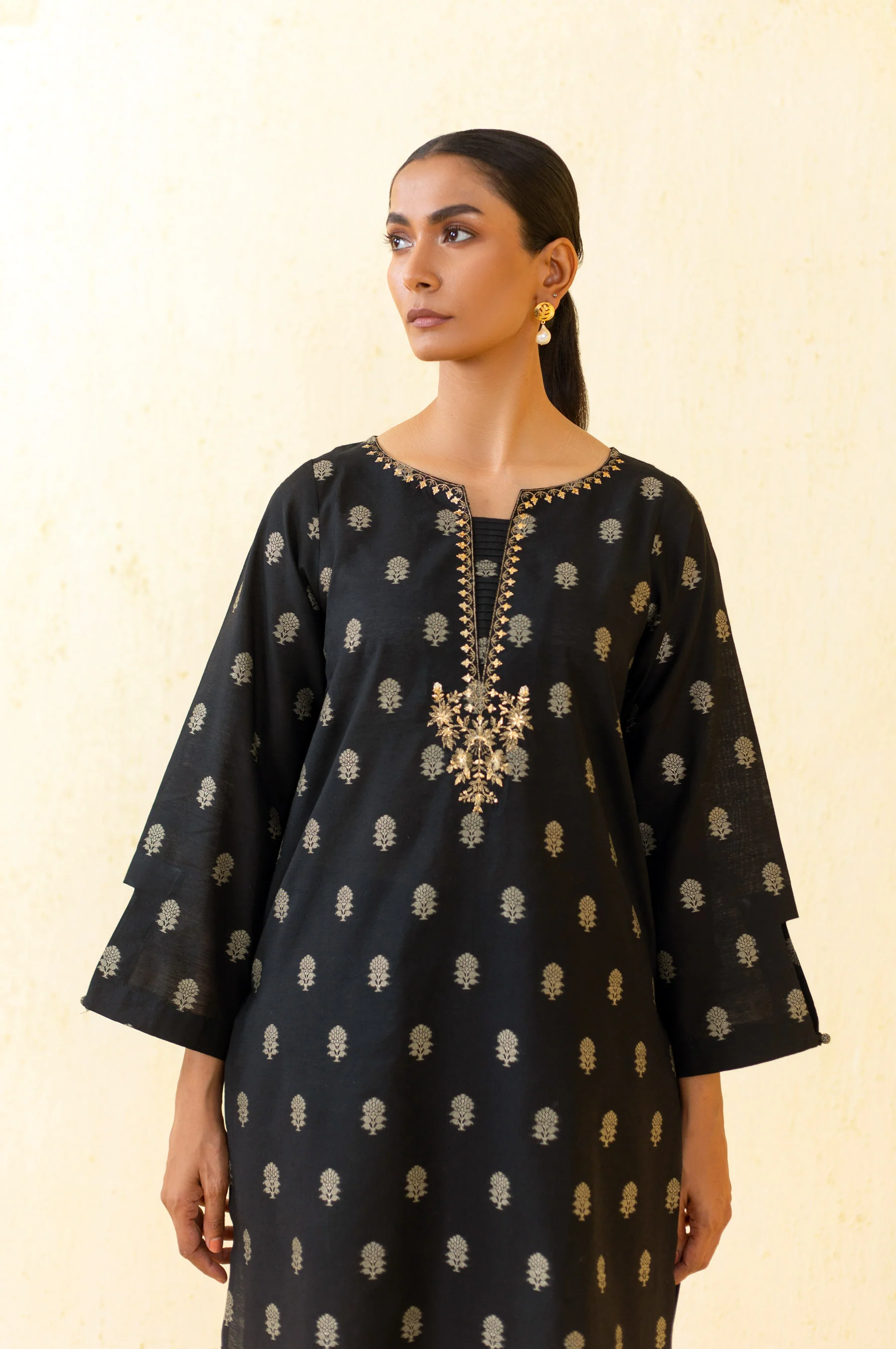 Stitched 2 Piece Embroidered Cotton Silk Outfit - Image 6