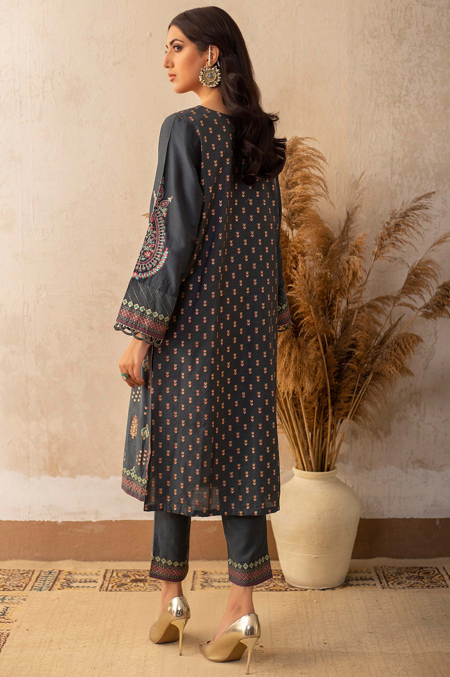 Stitched 2 Piece Cotton Silk Embroidered Suit - Image 2