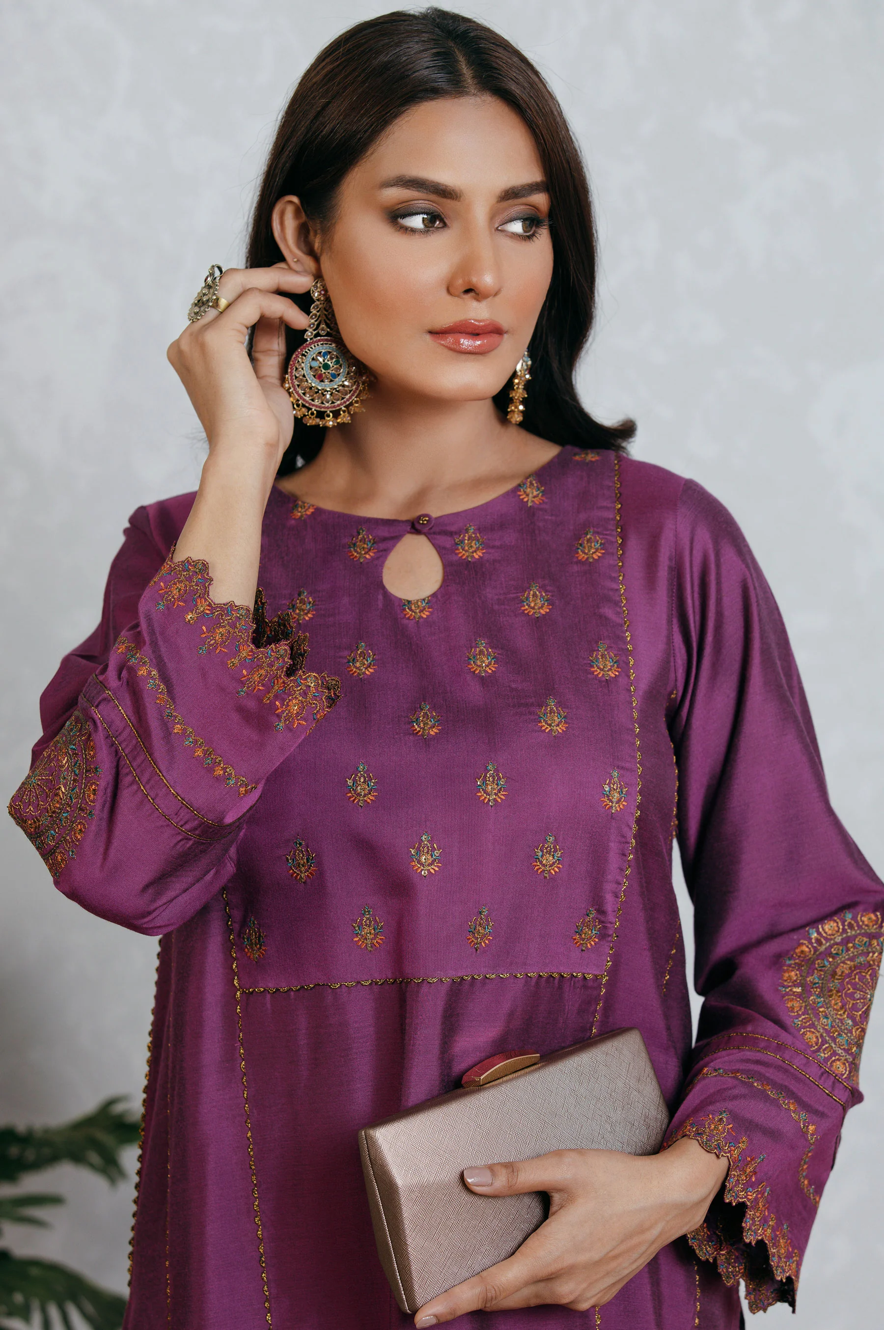 Stitched 2 Piece Cotton Silk Embroidered Suit - Image 2