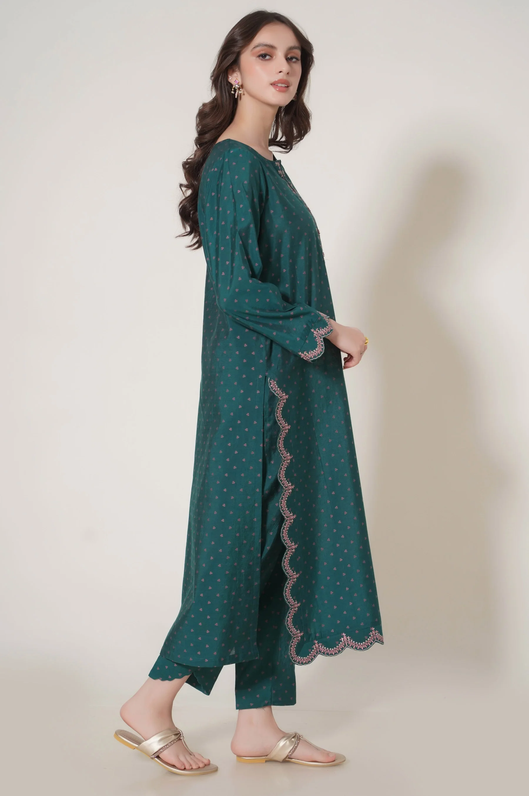 Stitched 2 Piece Embroidered Cotton Silk Suit - Image 4