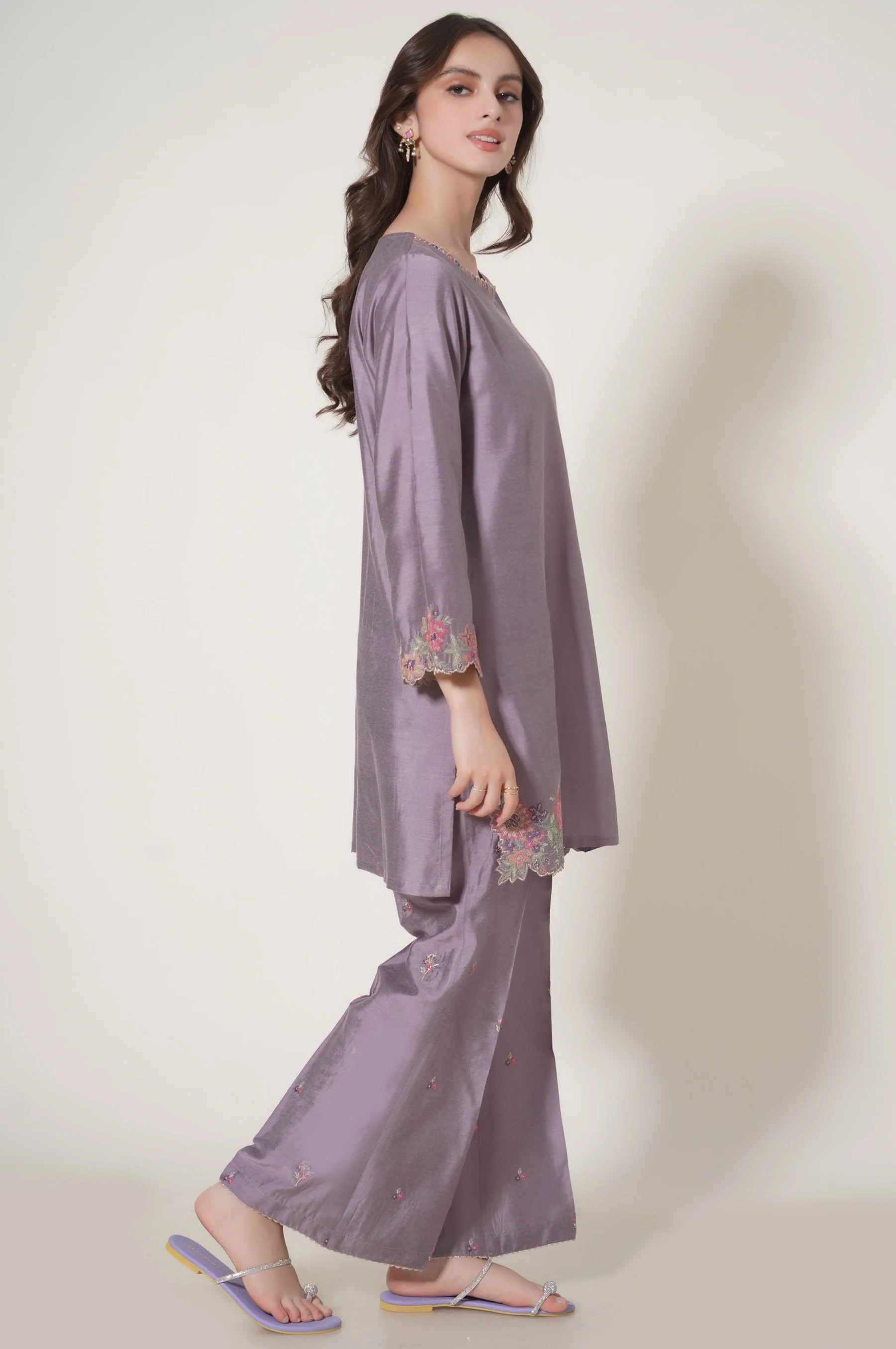 Stitched 2 Piece Embroidered Cotton Silk Suit - Image 2
