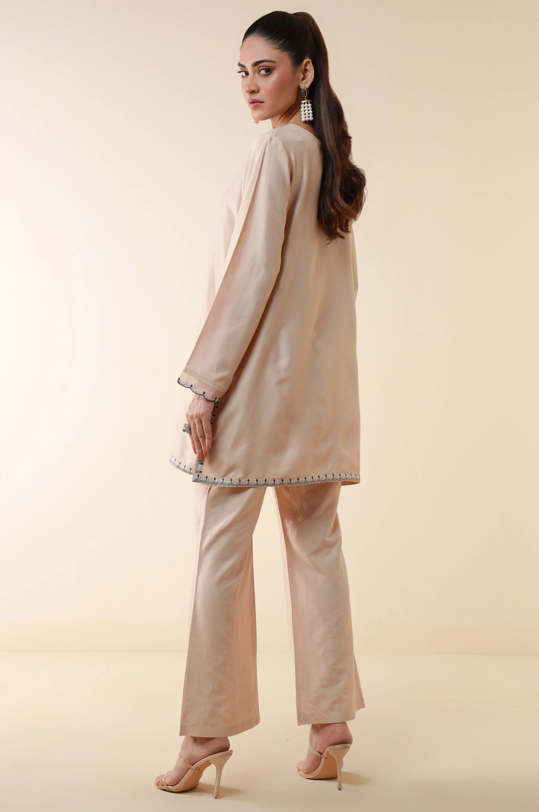 Stitched 2 Piece Embroidered Cotton Silk Suit - Image 2
