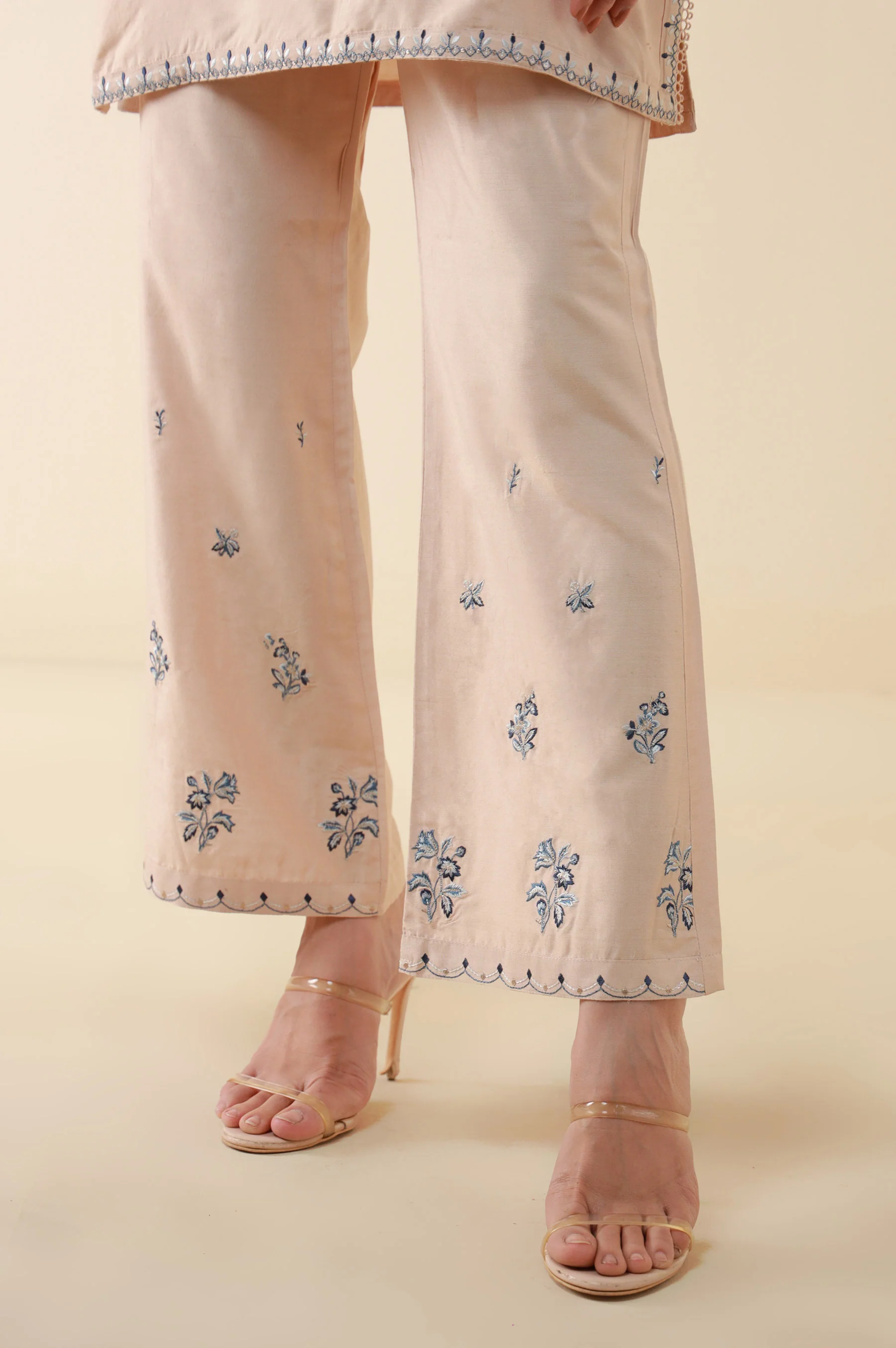 Stitched 2 Piece Embroidered Cotton Silk Suit - Image 4