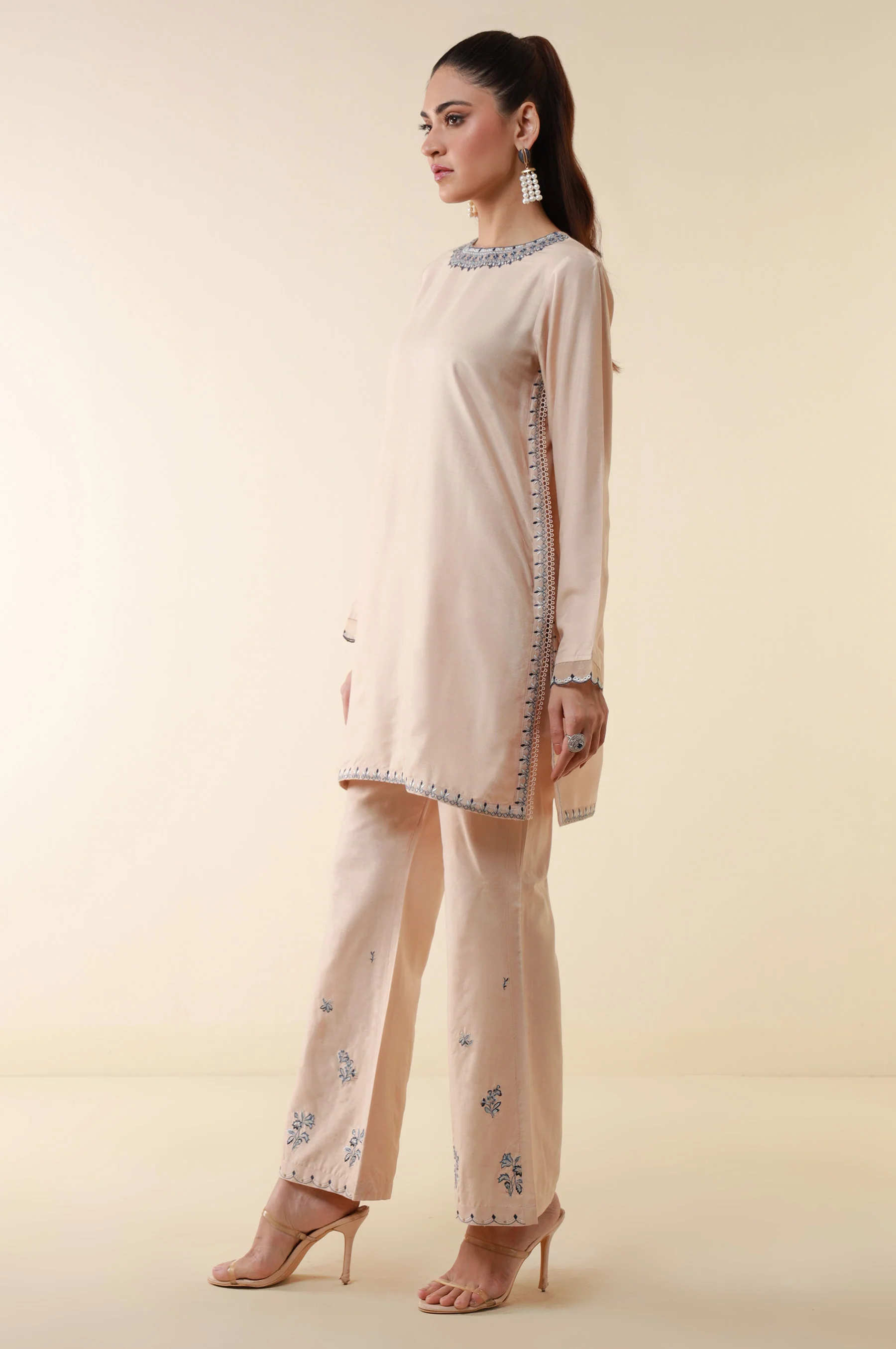Stitched 2 Piece Embroidered Cotton Silk Suit - Image 6