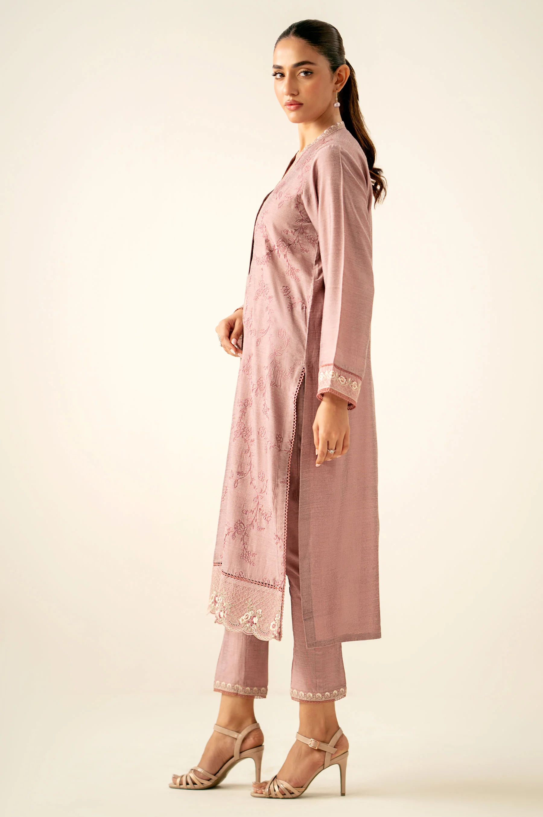 Stitched 2 Piece Embroidered Cotton Silk Suit - Image 6
