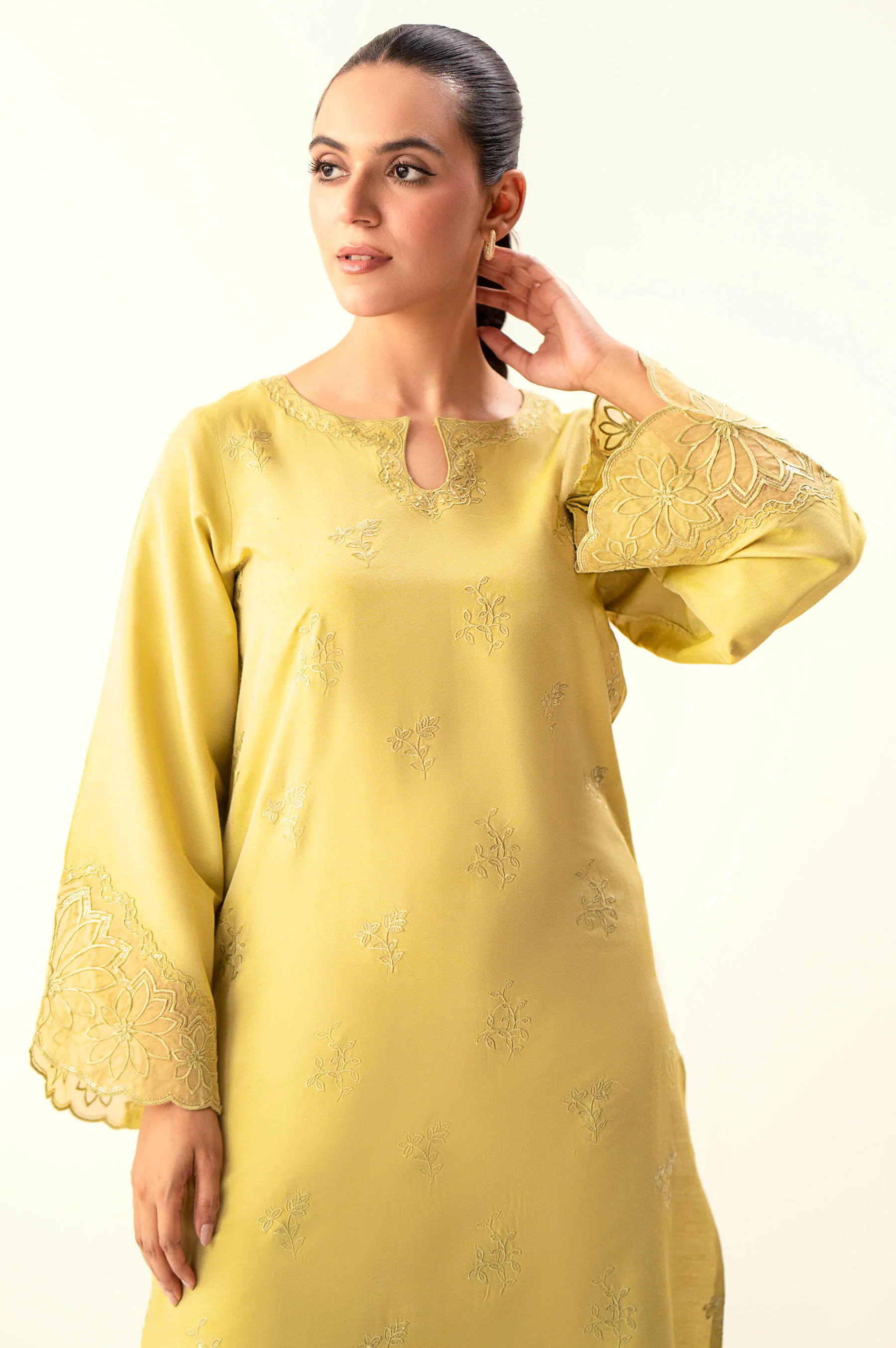 Stitched 2 Piece Embroidered Cotton Silk Suit - Image 2