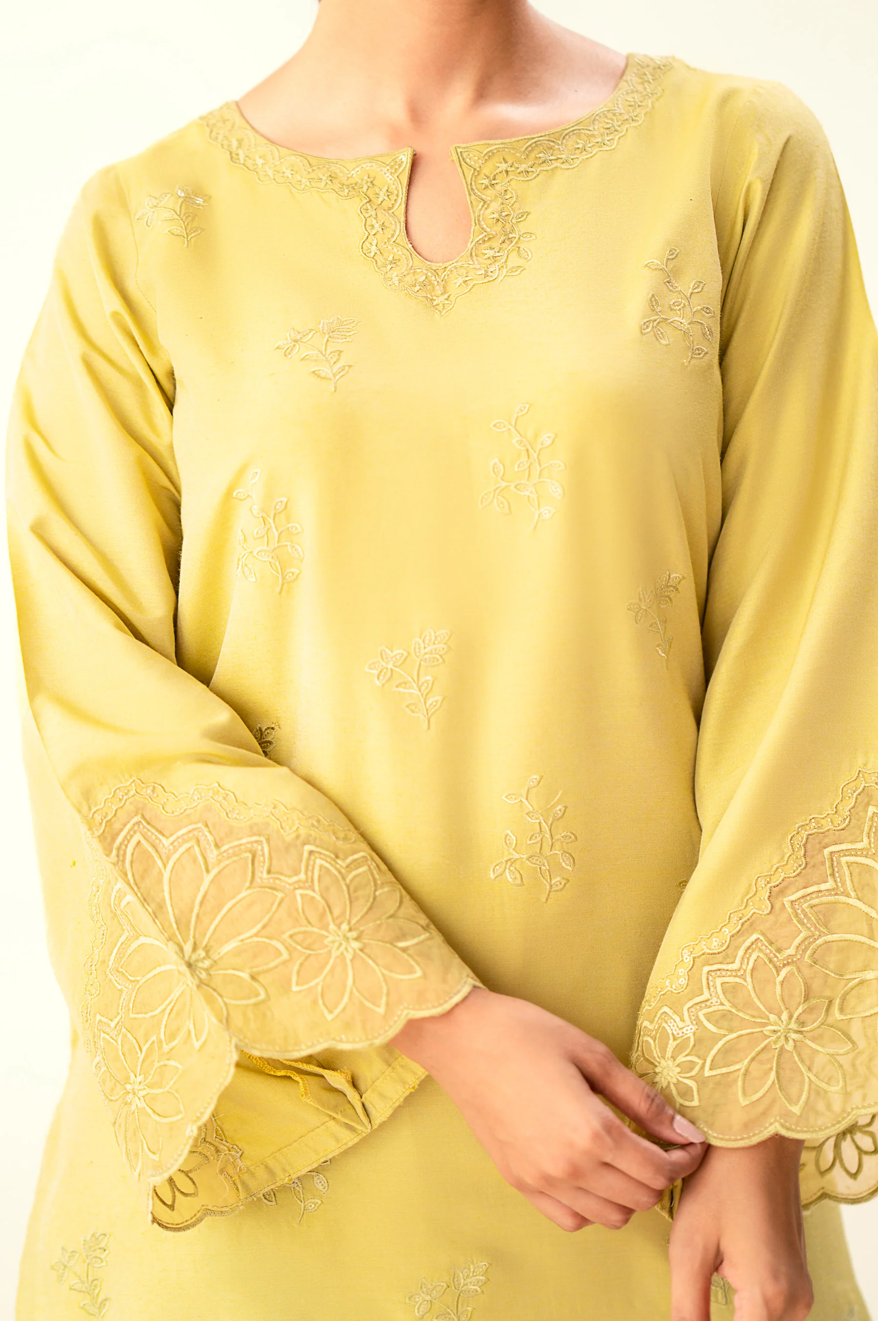 Stitched 2 Piece Embroidered Cotton Silk Suit - Image 3
