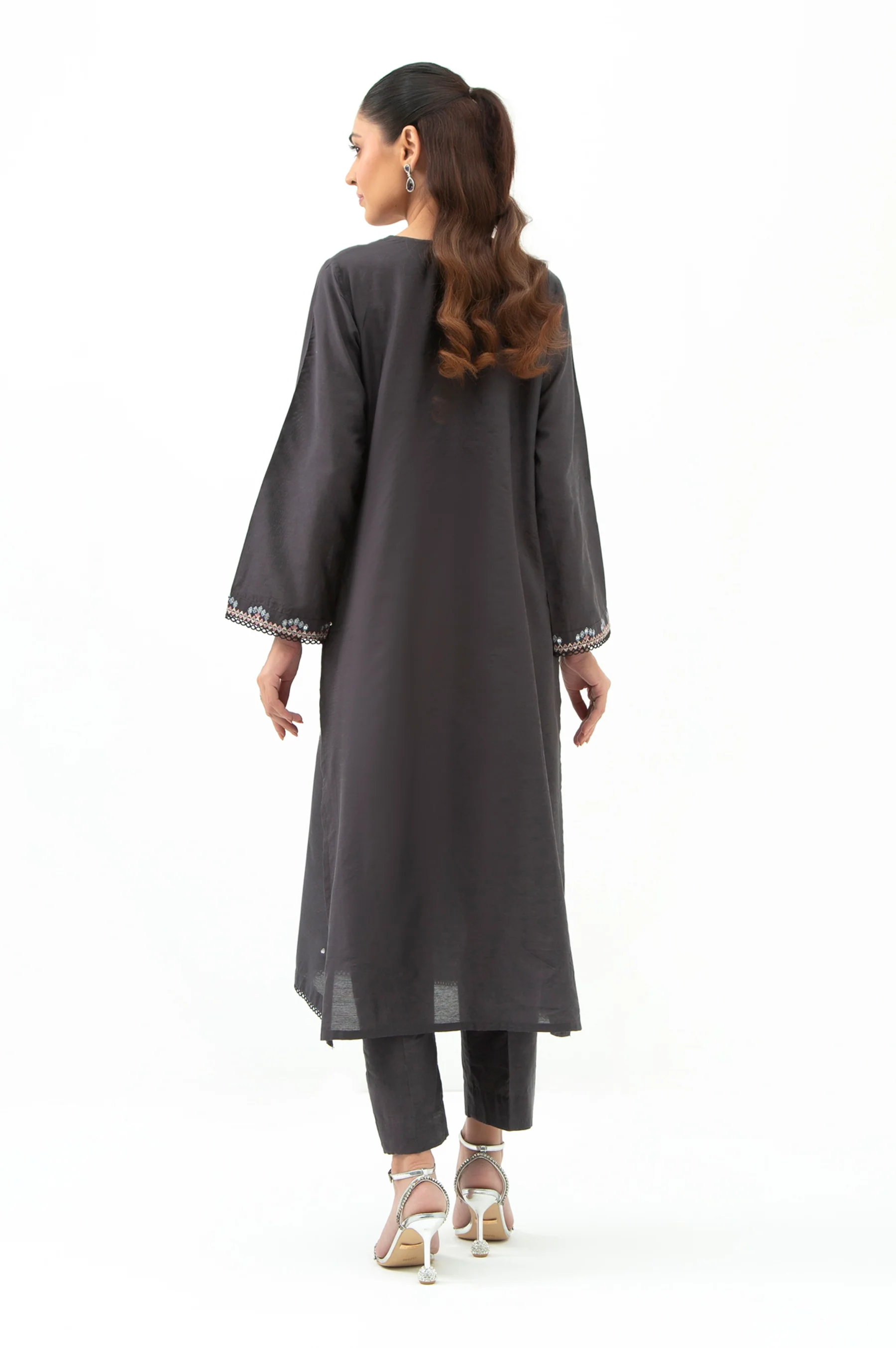 STITCHED EMBROIDERED COTTON SILK SHIRT BOTTOM - Image 6