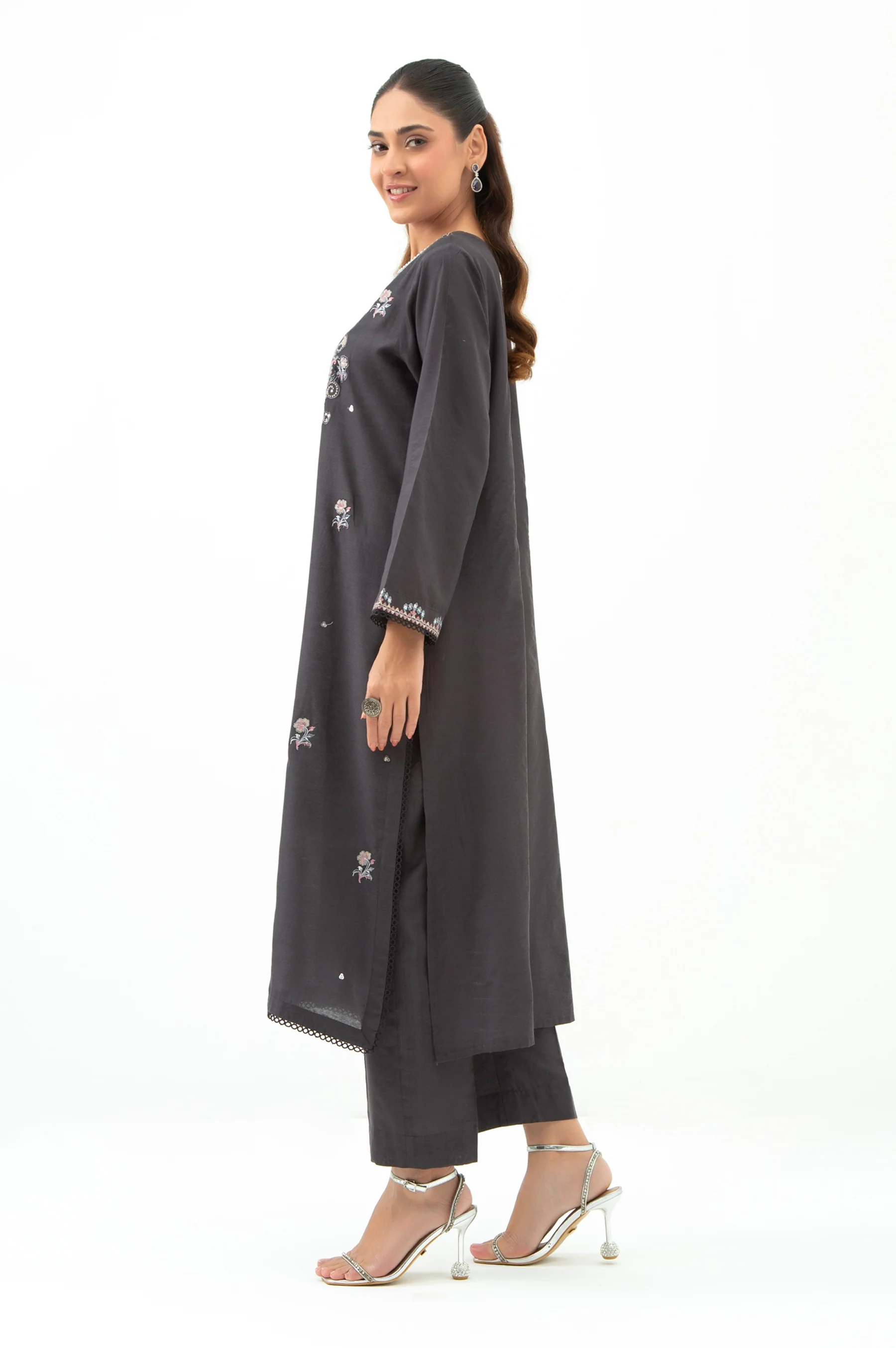 STITCHED EMBROIDERED COTTON SILK SHIRT BOTTOM - Image 7