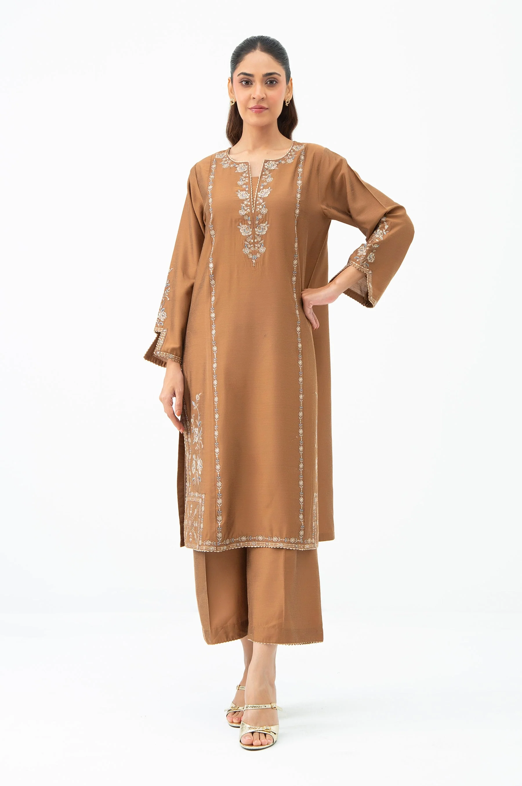 STITCHED EMBROIDERED COTTON SILK SHIRT BOTTOM (FACTORY E-OUTLET)