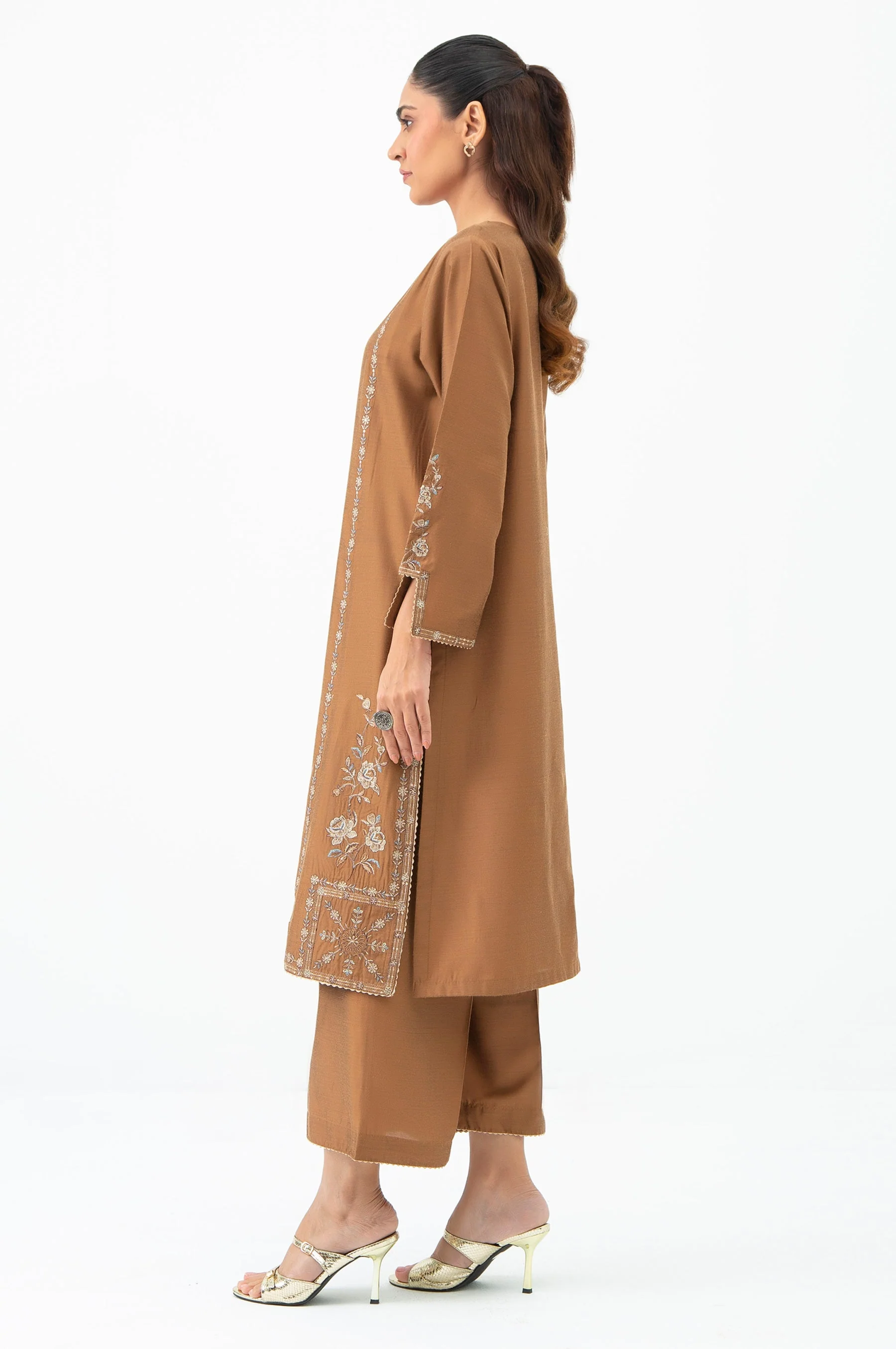 STITCHED EMBROIDERED COTTON SILK SHIRT BOTTOM (FACTORY E-OUTLET) - Image 3