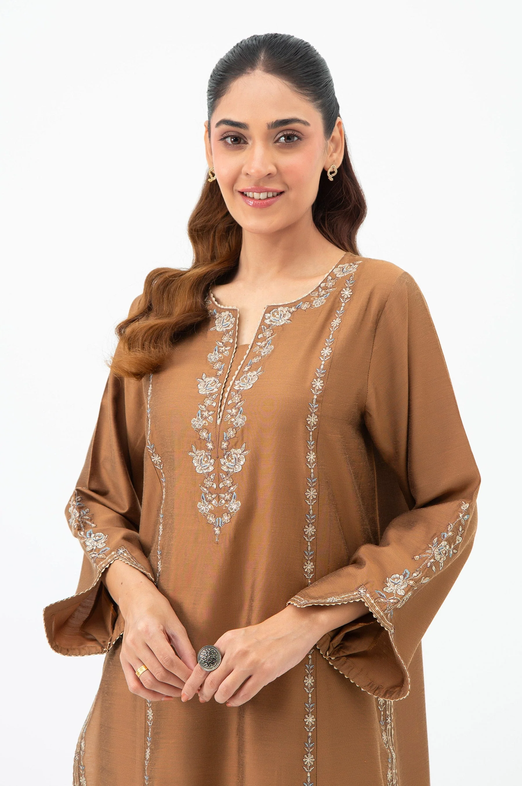 STITCHED EMBROIDERED COTTON SILK SHIRT BOTTOM (FACTORY E-OUTLET) - Image 8
