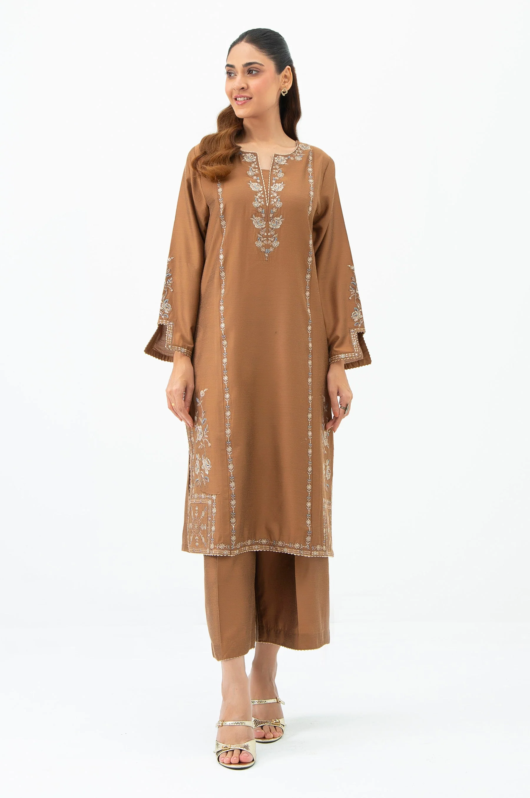 STITCHED EMBROIDERED COTTON SILK SHIRT BOTTOM - Image 11