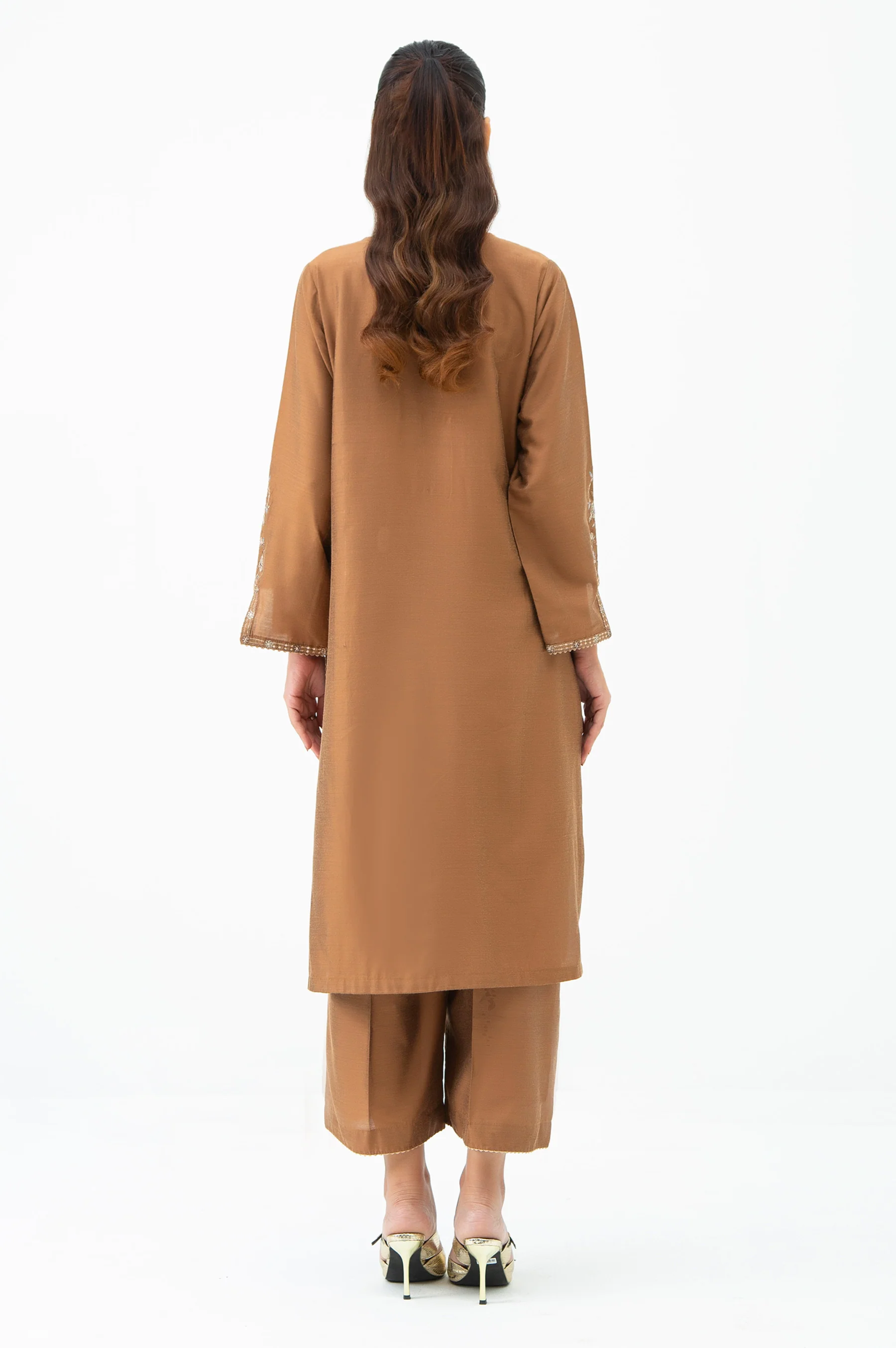 STITCHED EMBROIDERED COTTON SILK SHIRT BOTTOM - Image 4