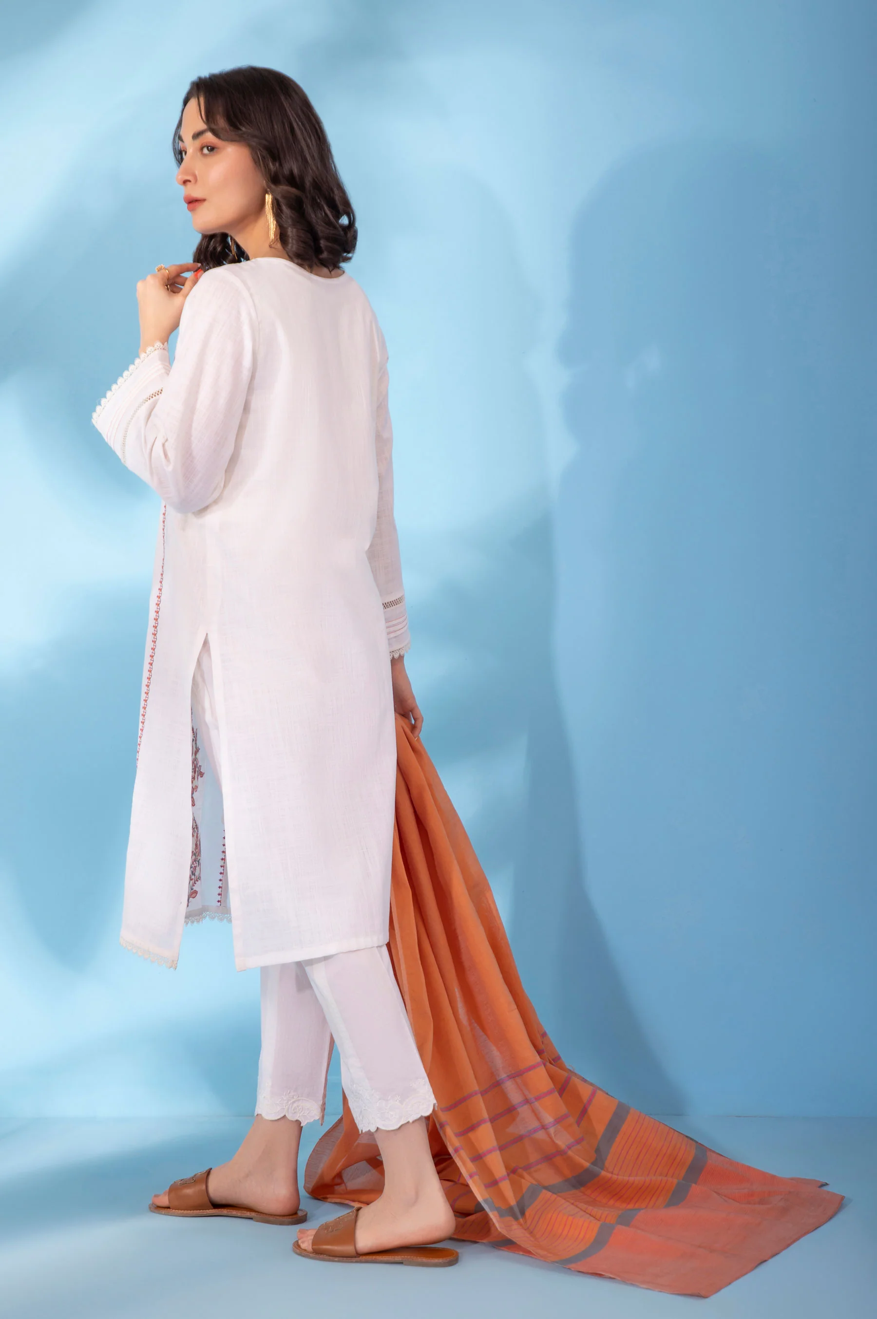 Stitched 2 Piece Embroidered Cotton Slub Suit - Image 2