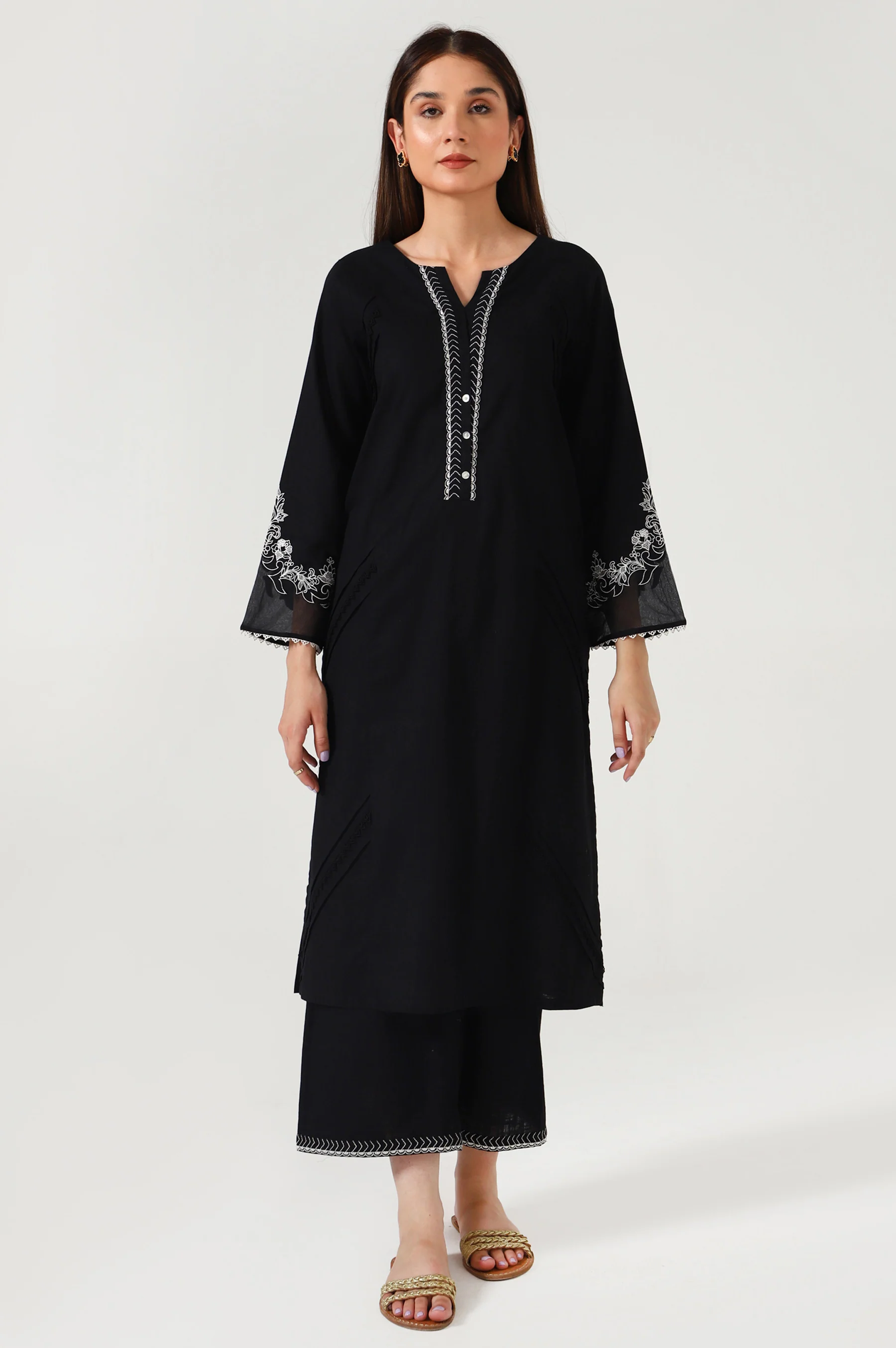 Stitched 2 Piece Embroidered Cotton Slub Suit - Image 2