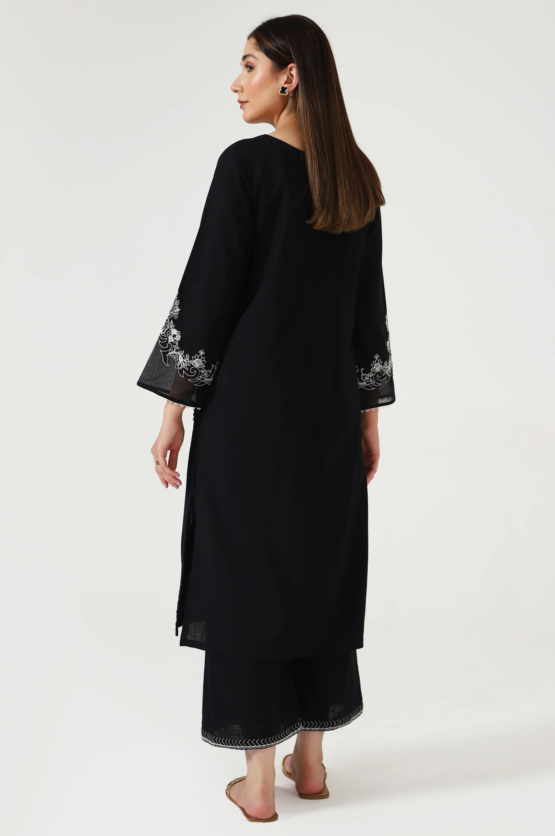 Stitched 2 Piece Embroidered Cotton Slub Suit - Image 3