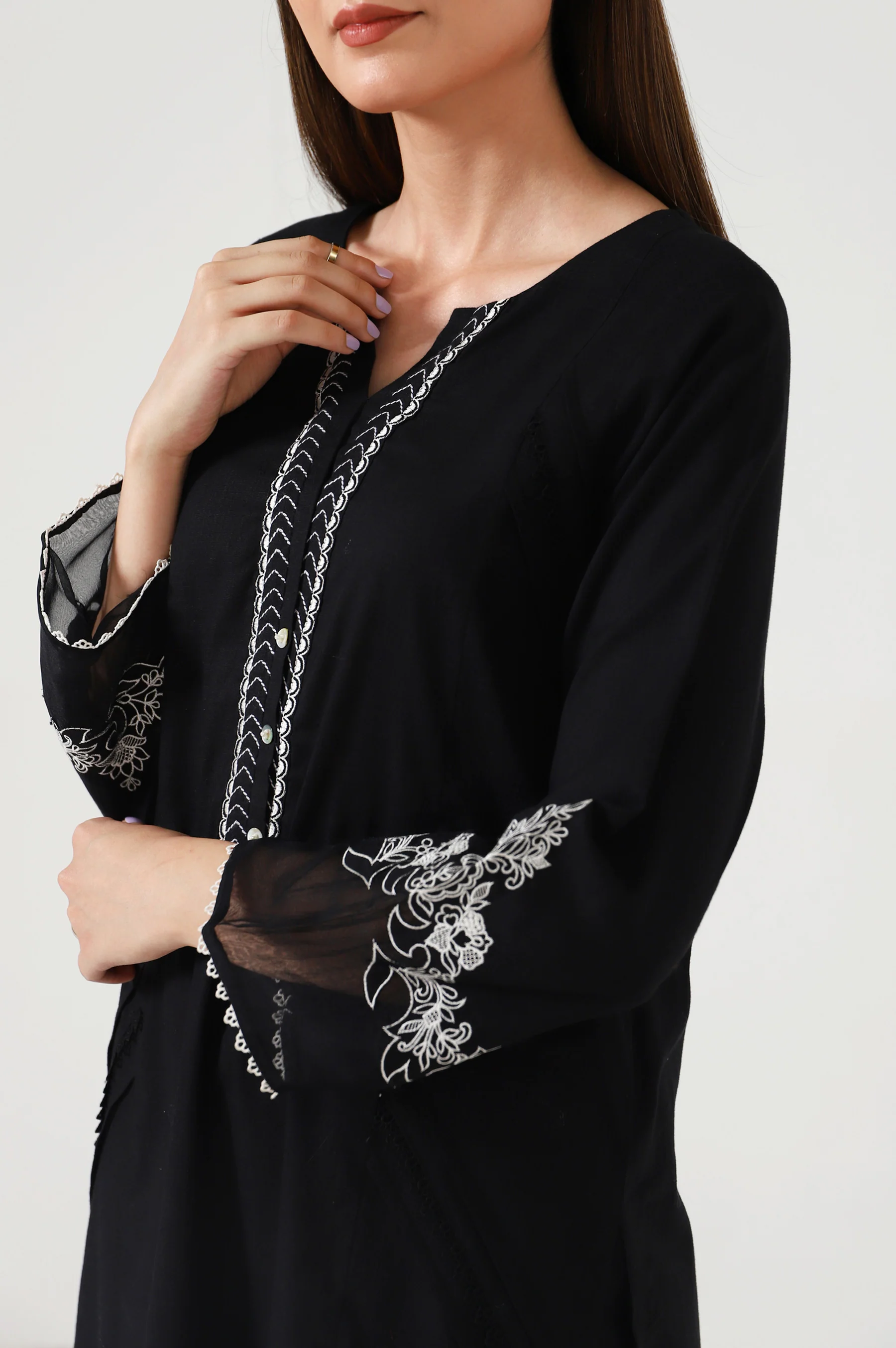 Stitched 2 Piece Embroidered Cotton Slub Suit - Image 5