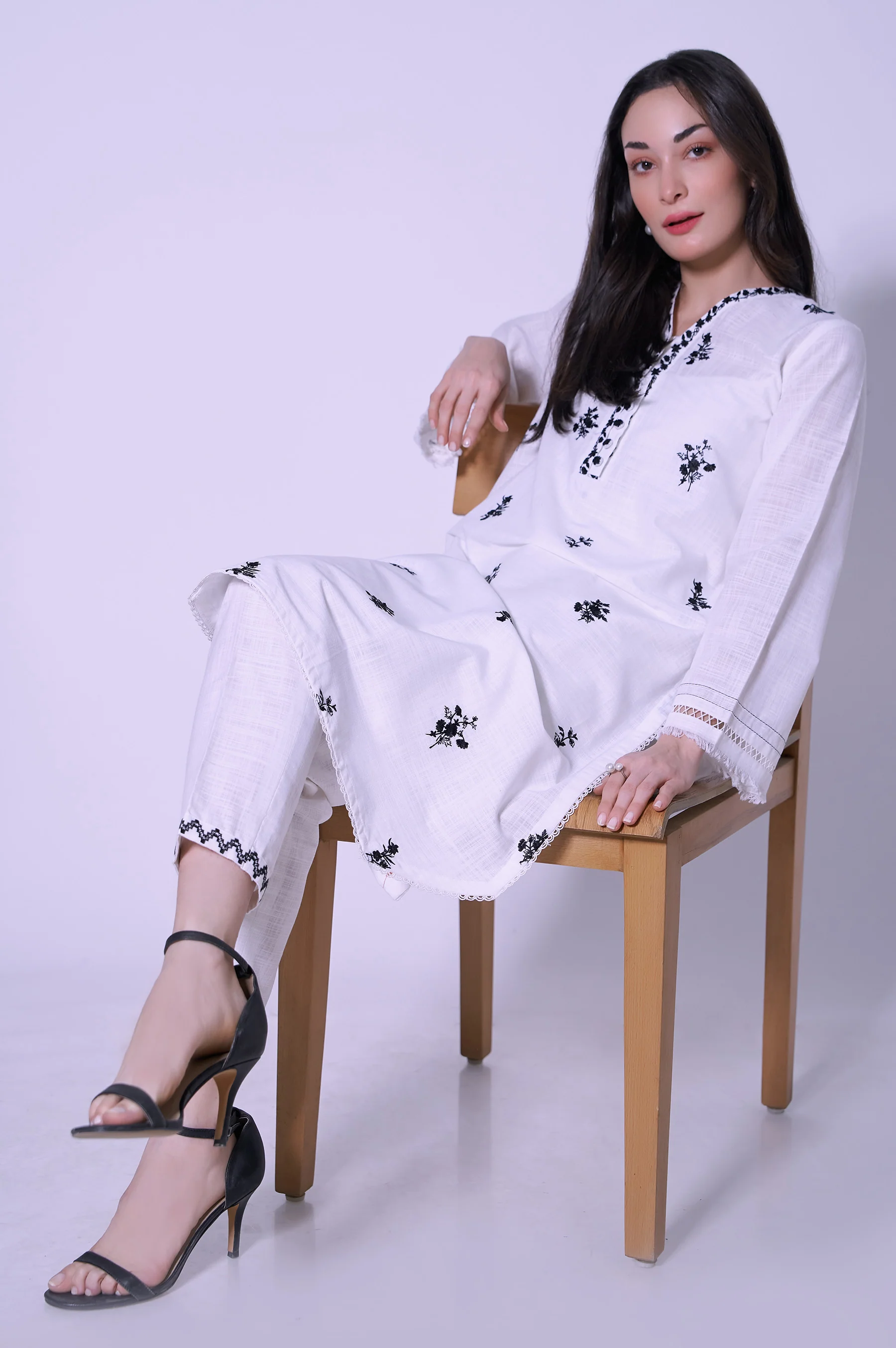 Stitched 2 Pcs Embroidered Cotton Slub Suit. - Image 6