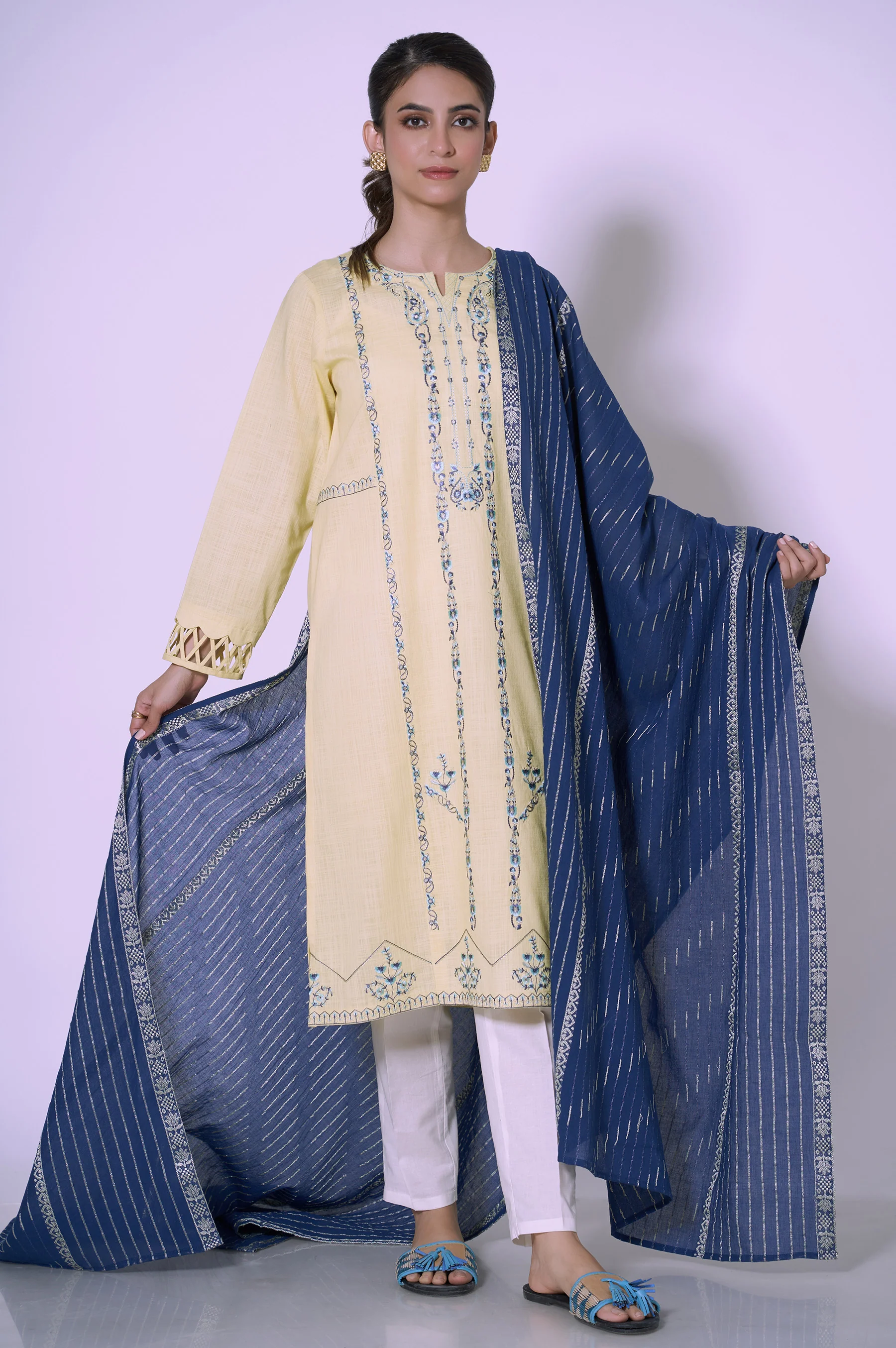 Stitched 2 piece Embroidered Cotton Slub Suit - Image 5