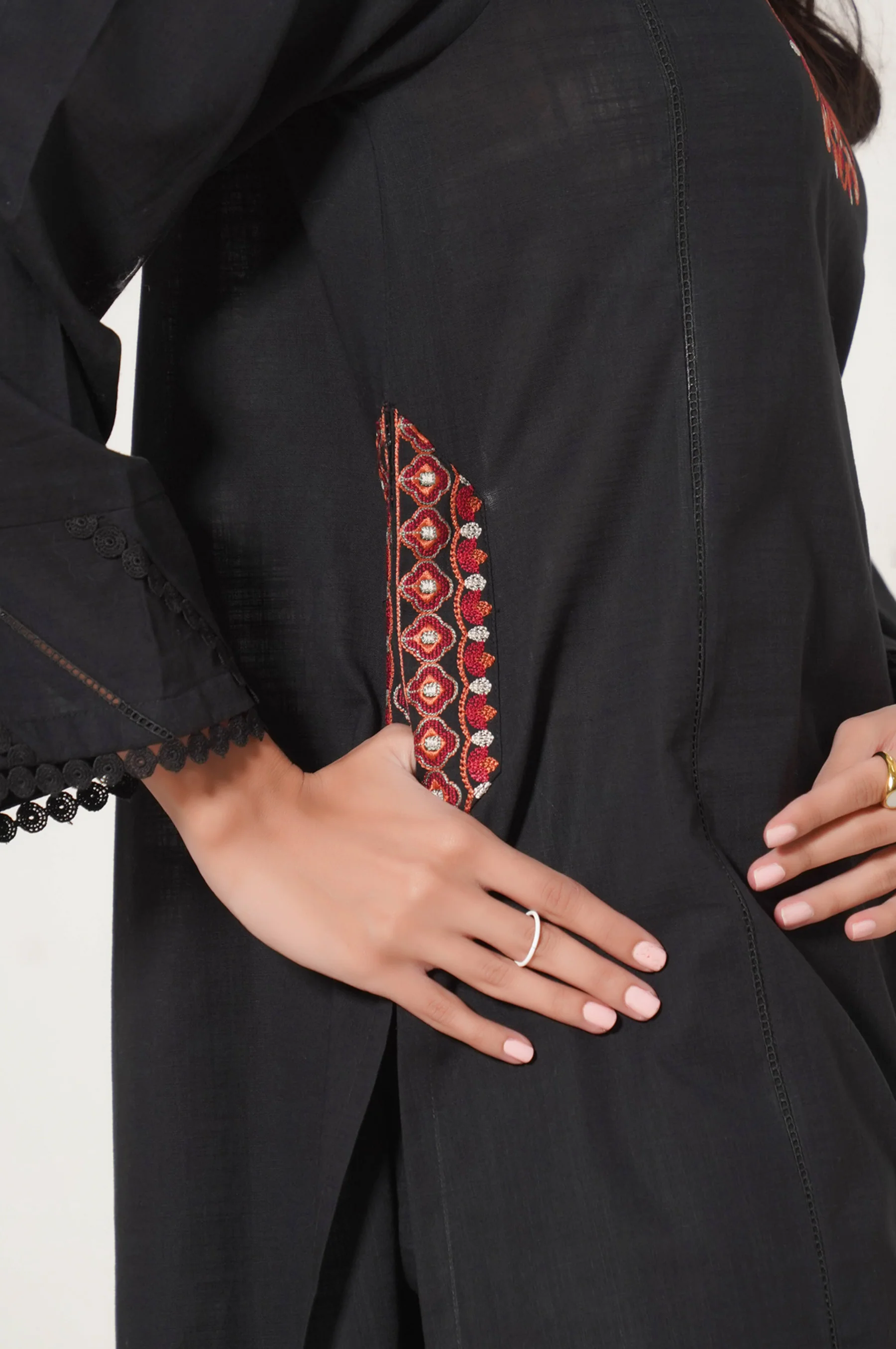 Stitched 2 Piece Embroidered Cotton Slub Suit - Image 5