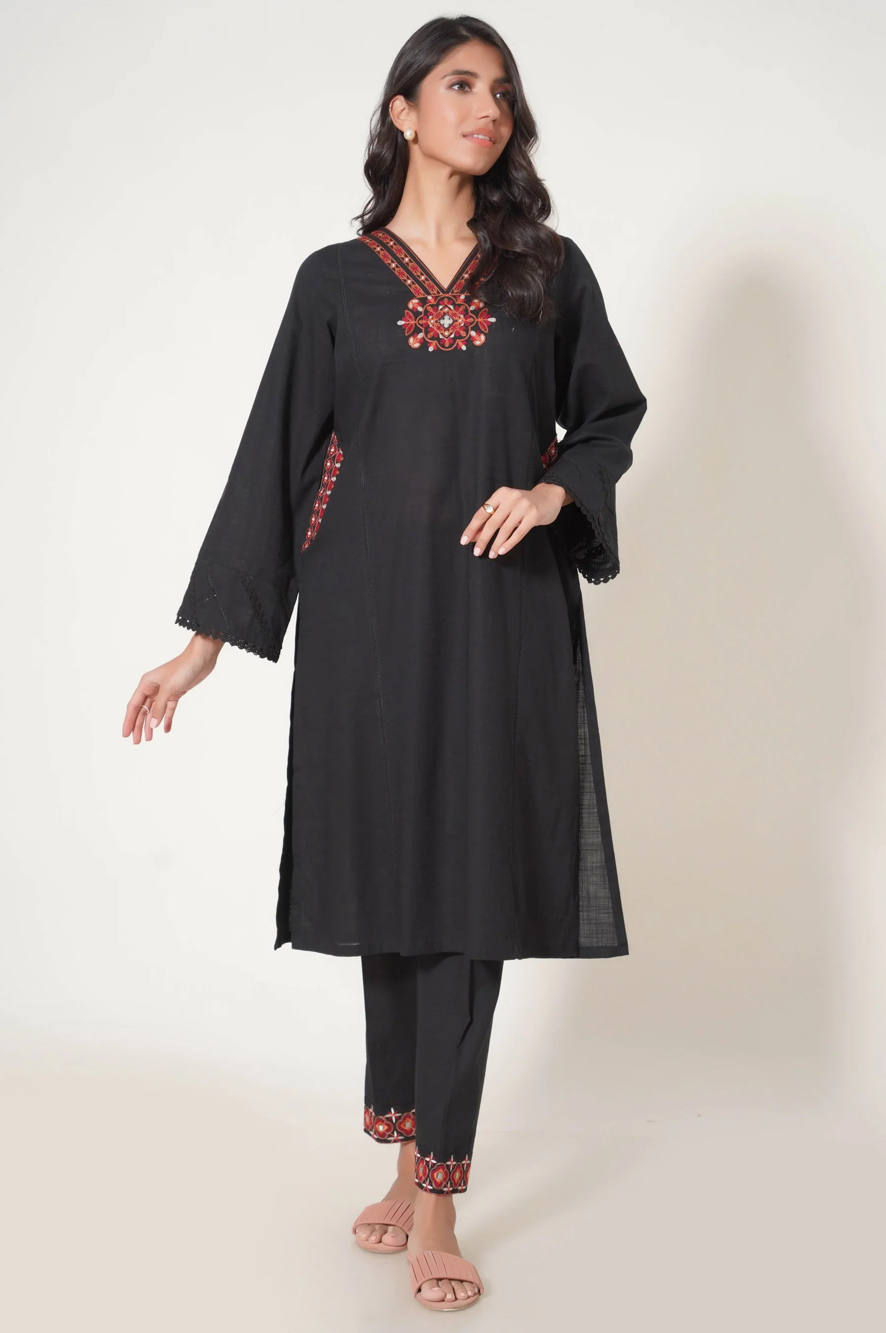 Stitched 2 Piece Embroidered Cotton Slub Suit - Image 6