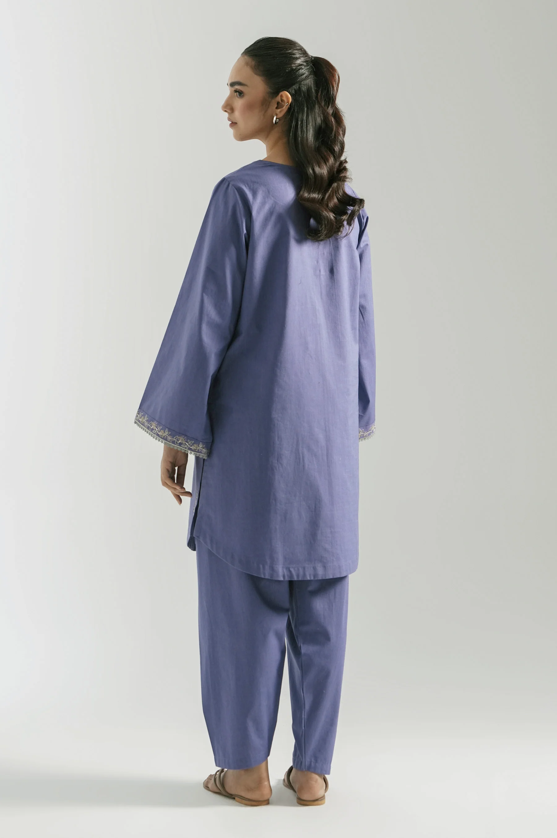 STITCHED EMBROIDERED COTTON SLUB SHIRT BOTTOM - Image 6