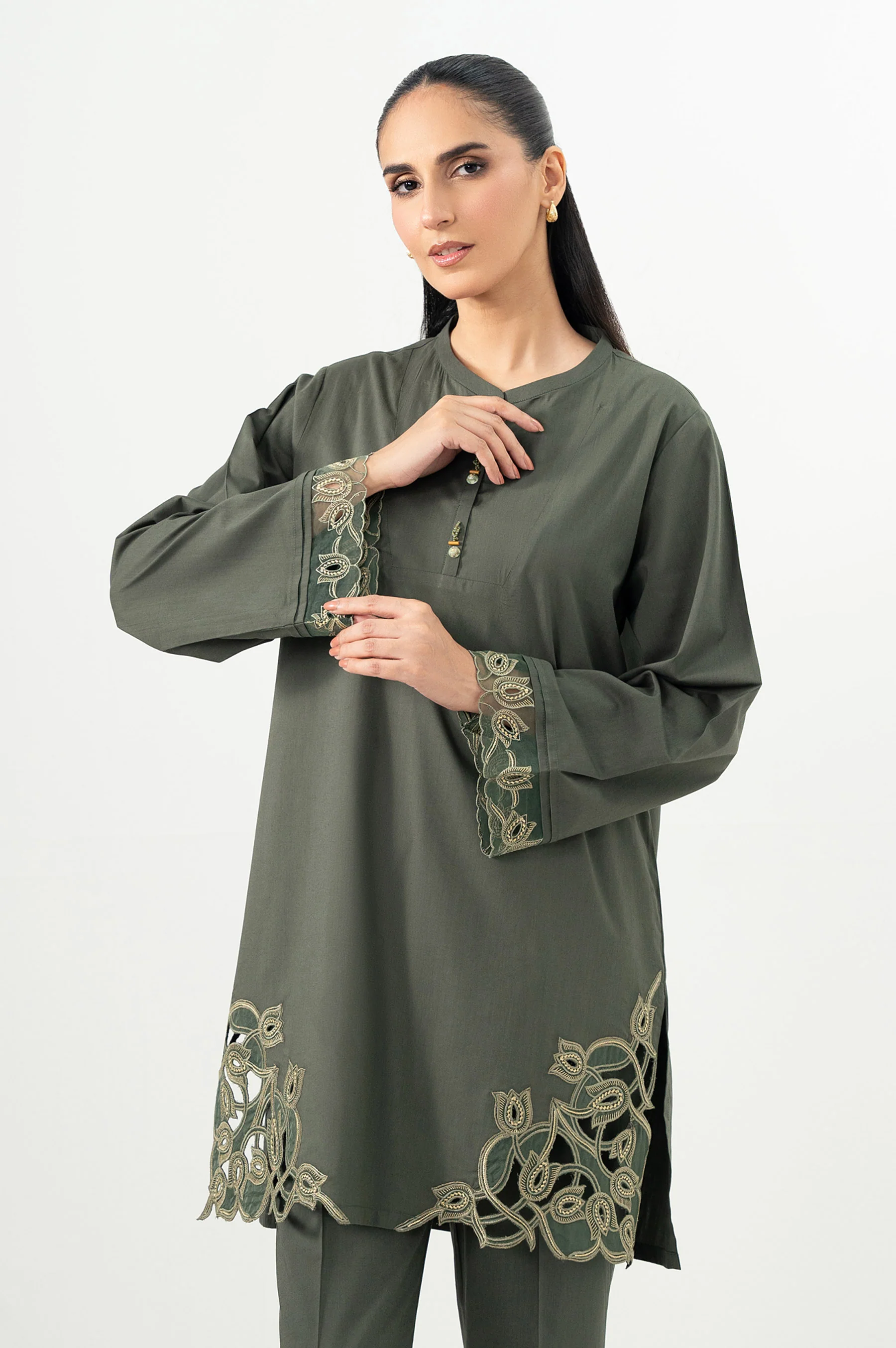 Stitched 2 Piece Embroidered Cotton Viscose Suit - Image 2