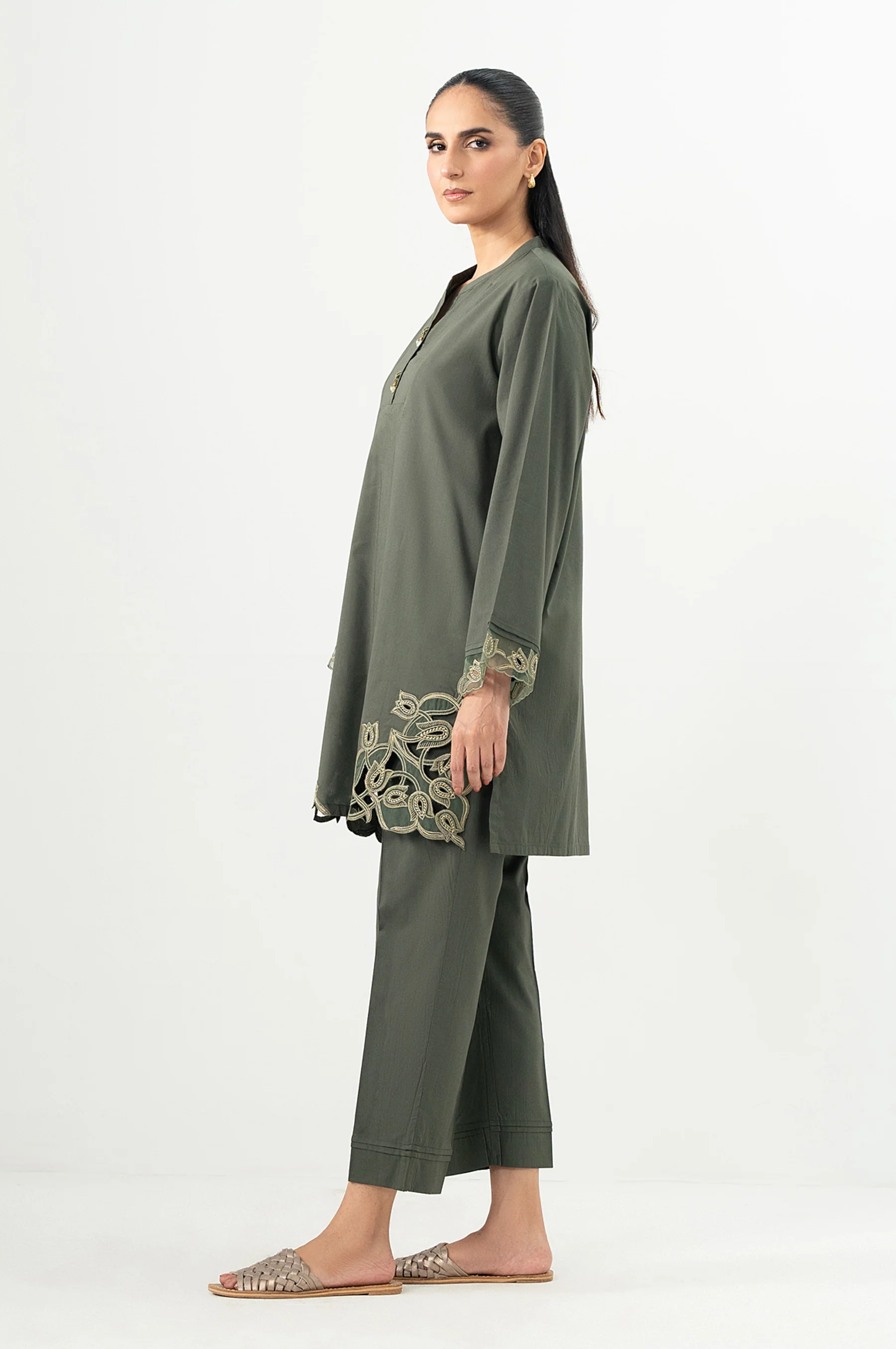 Stitched 2 Piece Embroidered Cotton Viscose Suit - Image 4