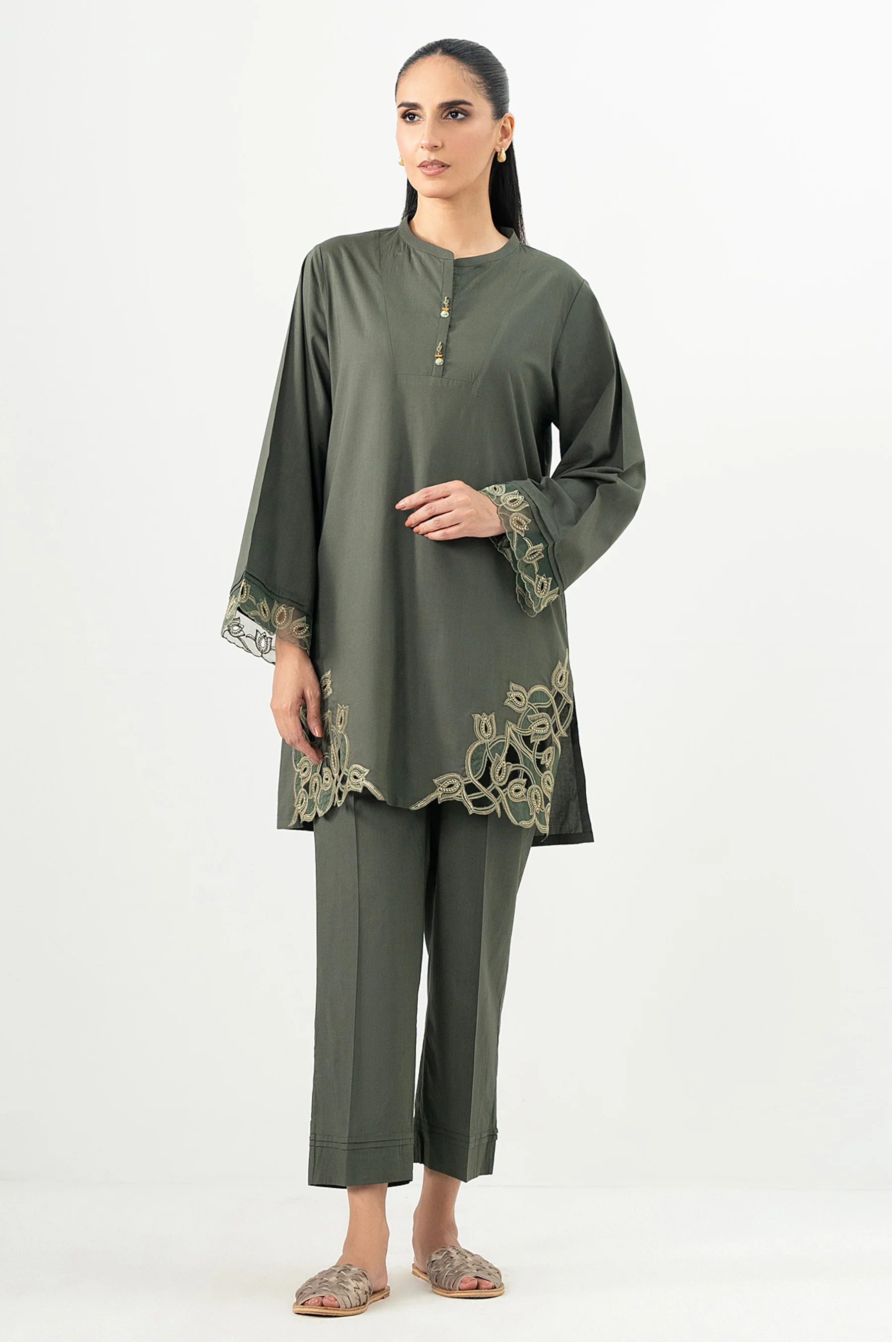 Stitched 2 Piece Embroidered Cotton Viscose Suit - Image 5