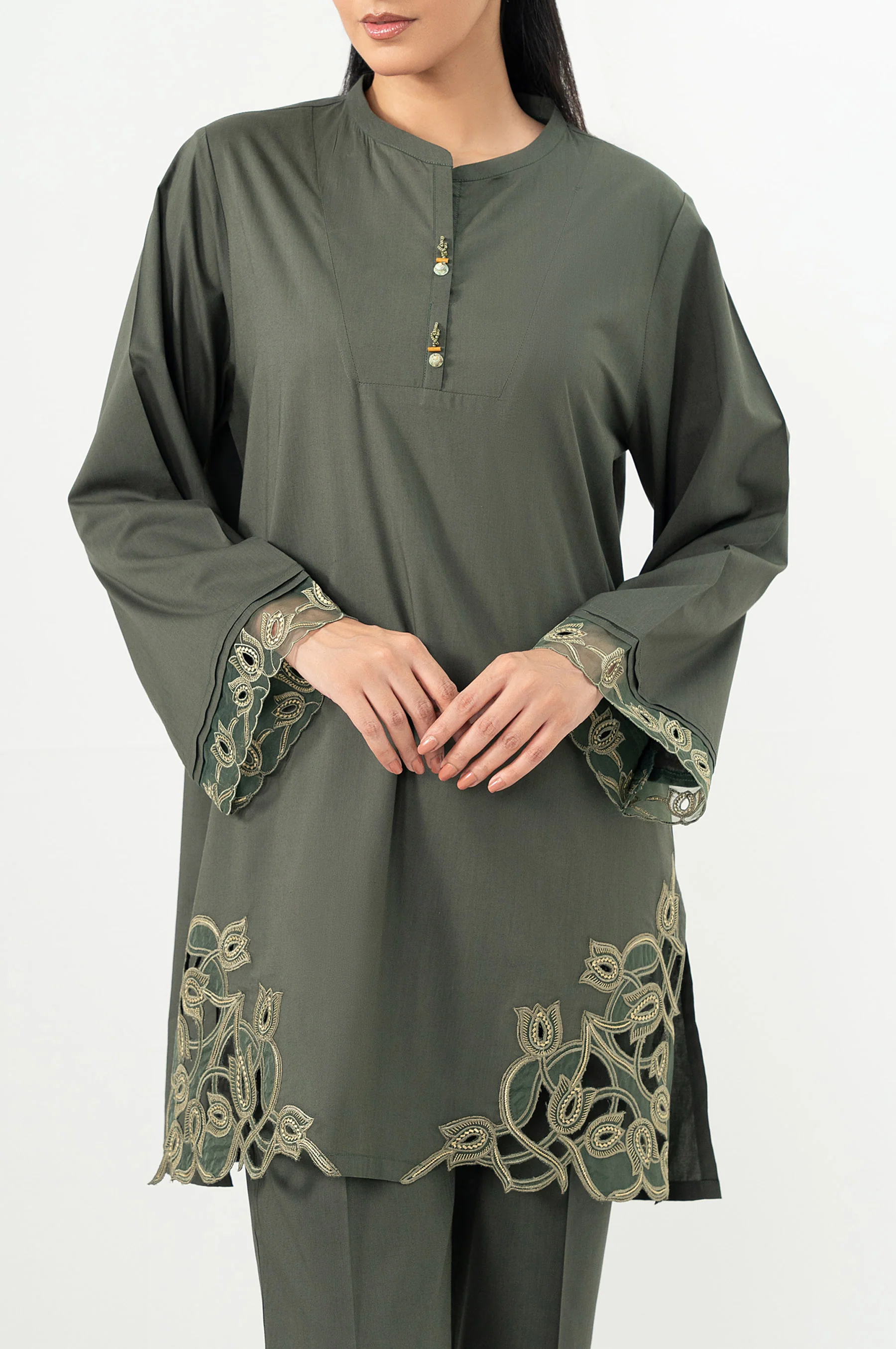 Stitched 2 Piece Embroidered Cotton Viscose Suit - Image 6