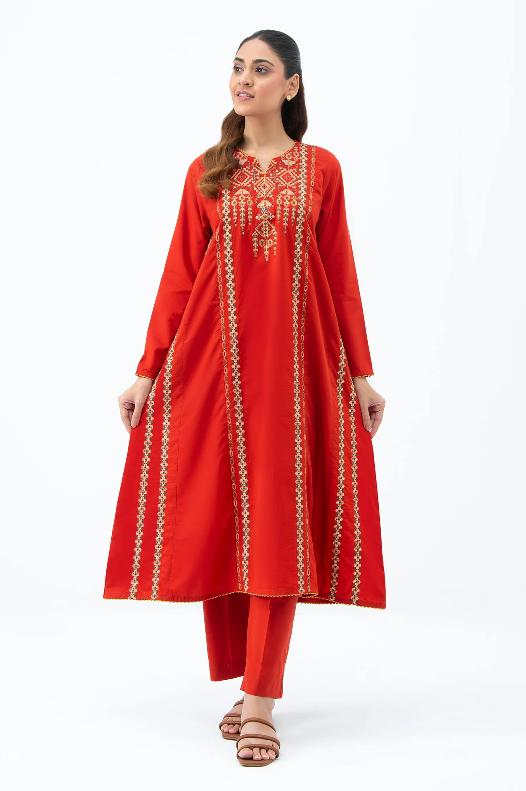 STITCHED EMBROIDERED COTTON VISCOSE SHIRT BOTTOM