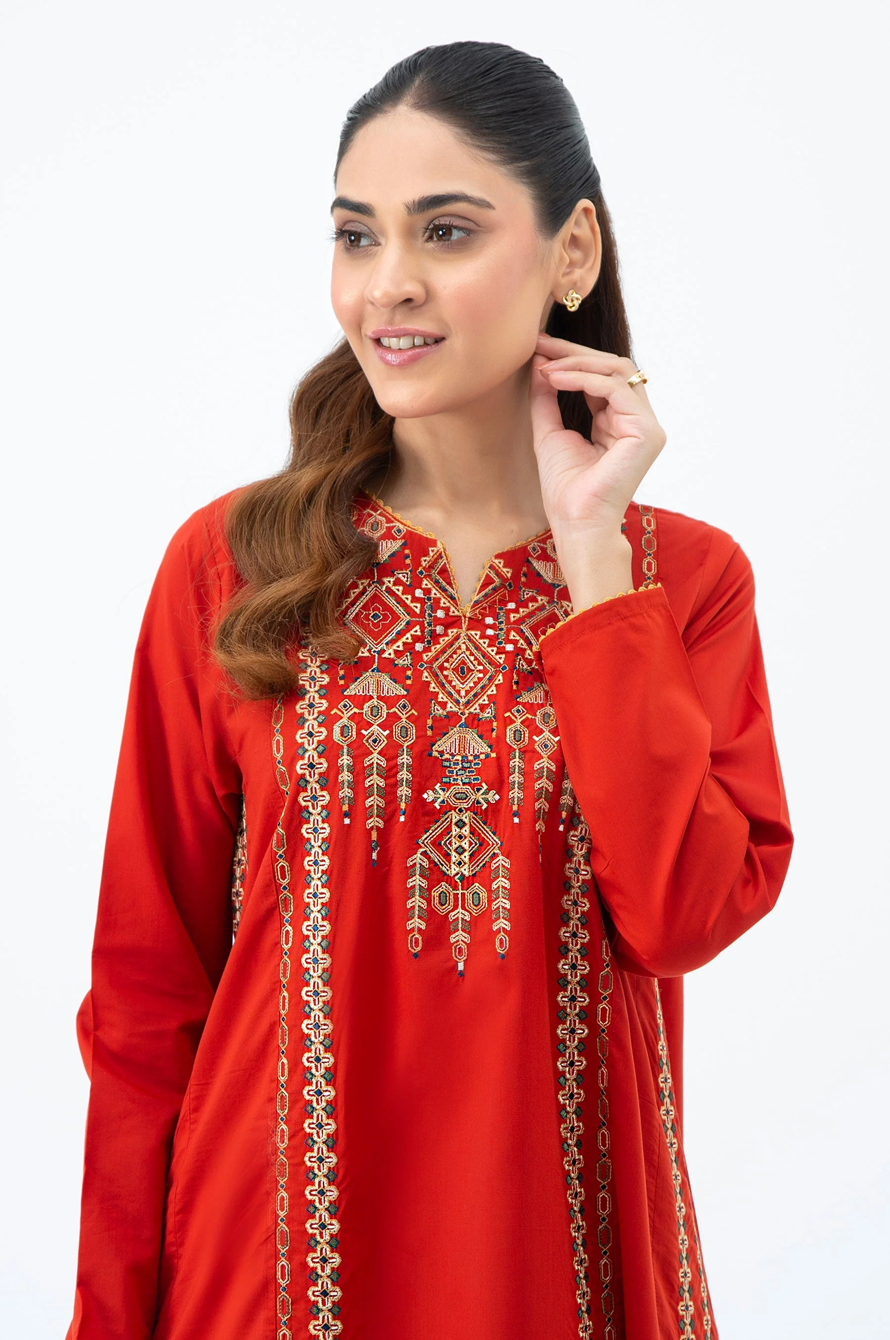 STITCHED EMBROIDERED COTTON VISCOSE SHIRT BOTTOM - Image 14