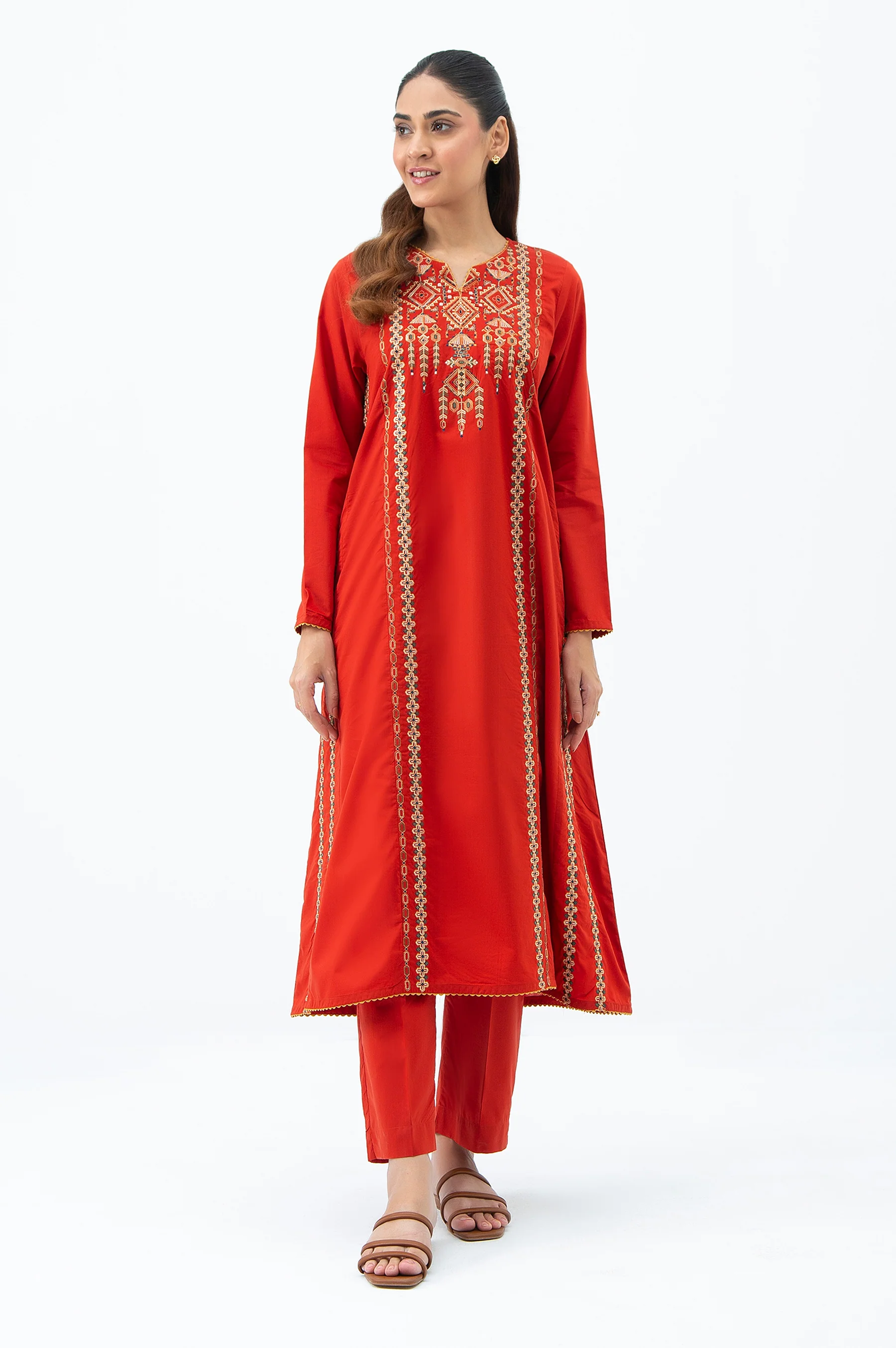 STITCHED EMBROIDERED COTTON VISCOSE SHIRT BOTTOM - Image 2