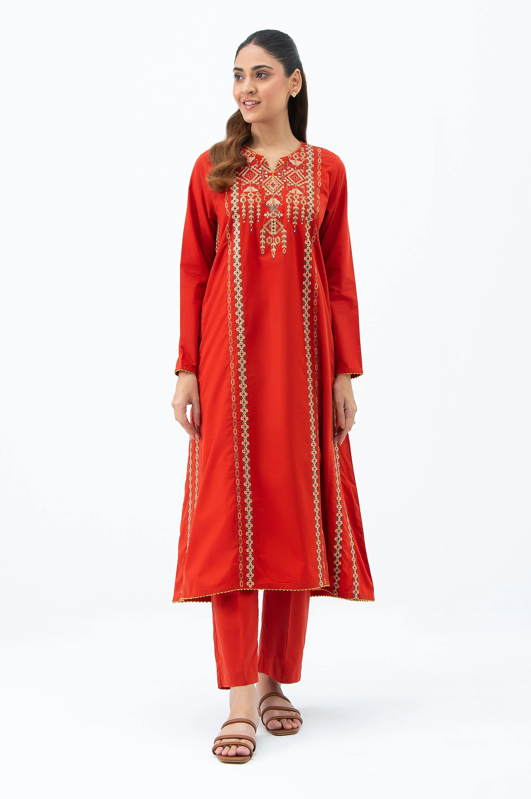 STITCHED EMBROIDERED COTTON VISCOSE SHIRT BOTTOM - Image 9