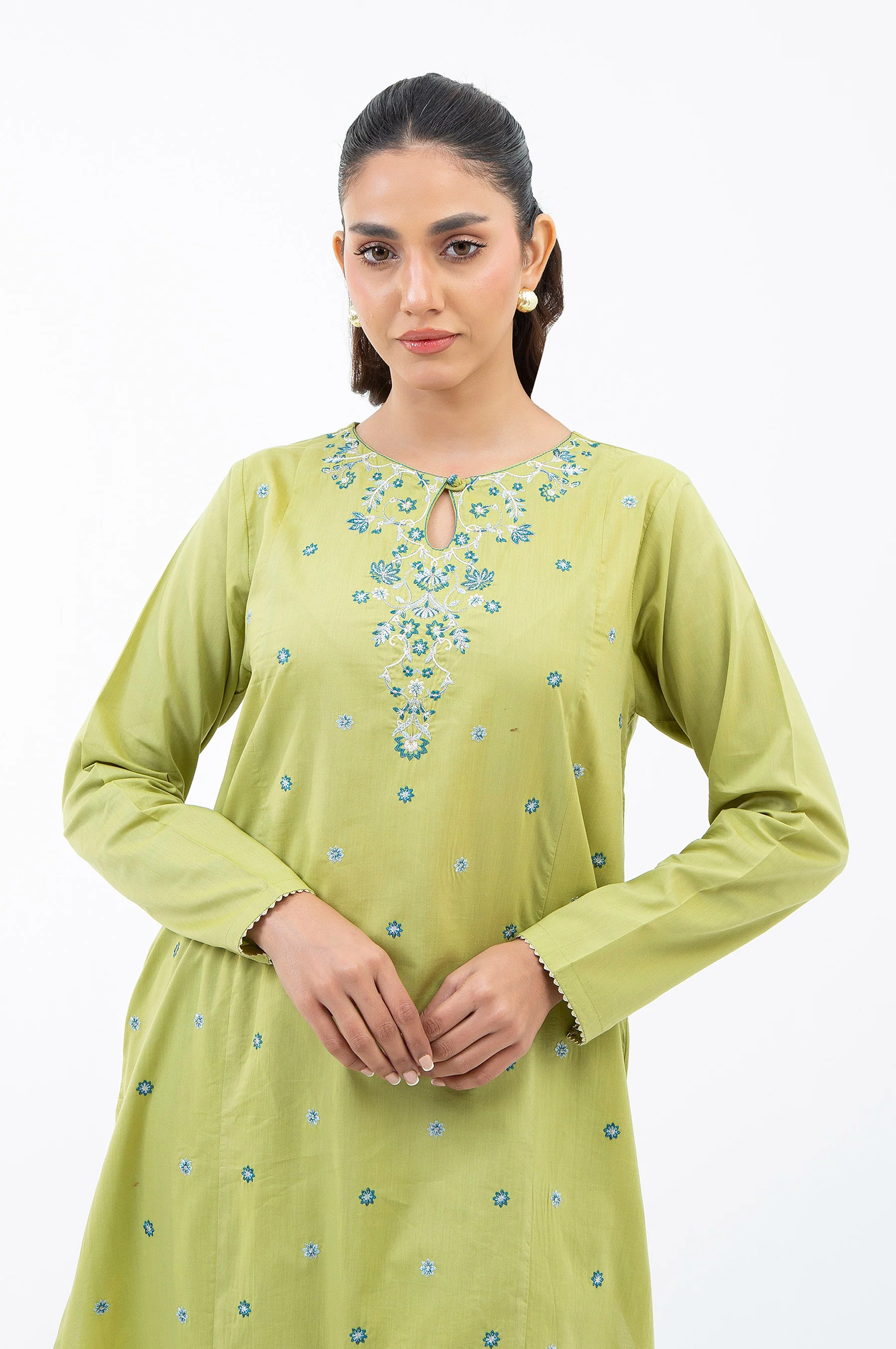 STITCHED EMBROIDERED COTTON VISCOSE SHIRT BOTTOM - Image 2