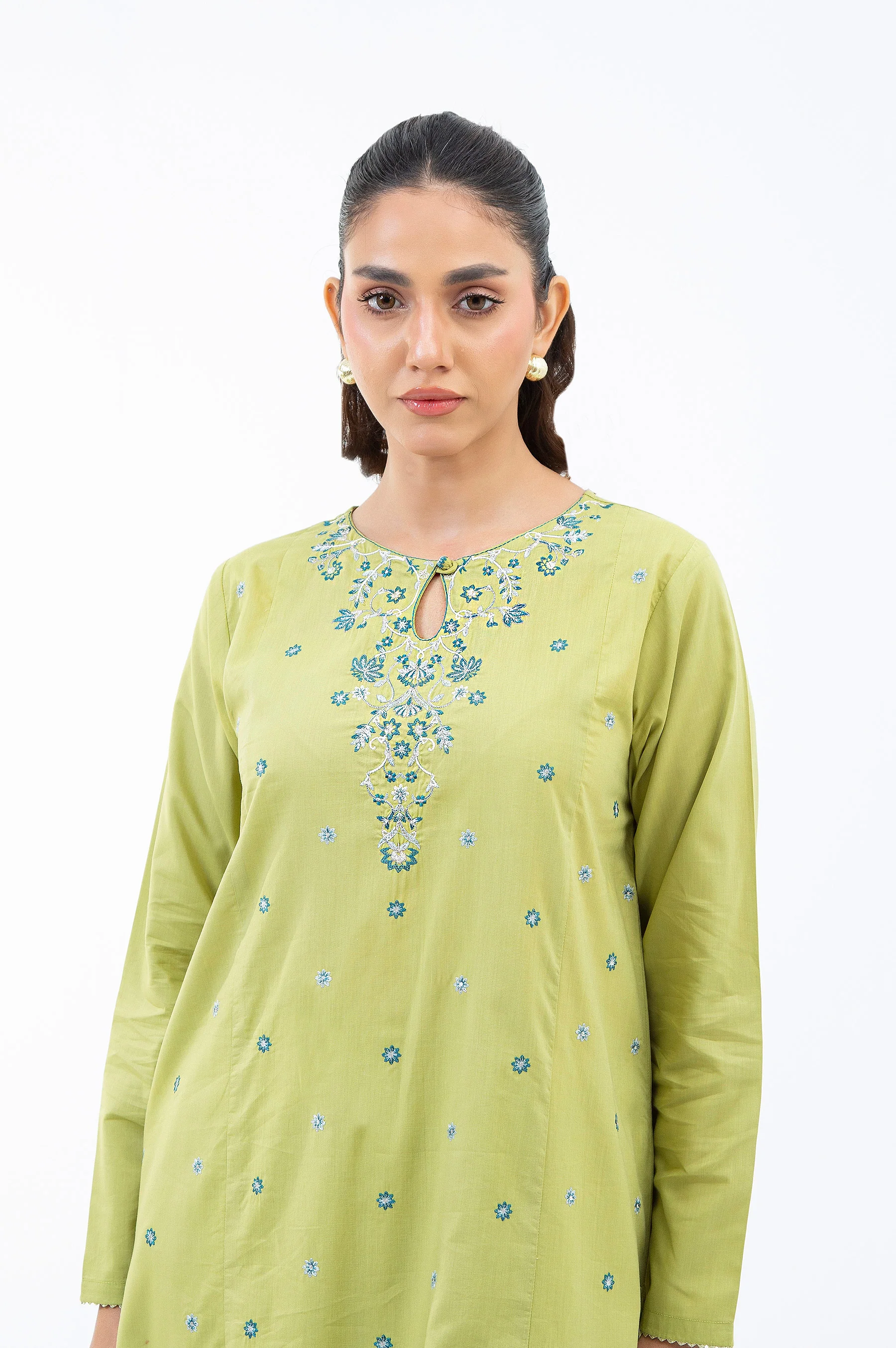 STITCHED EMBROIDERED COTTON VISCOSE SHIRT BOTTOM - Image 6