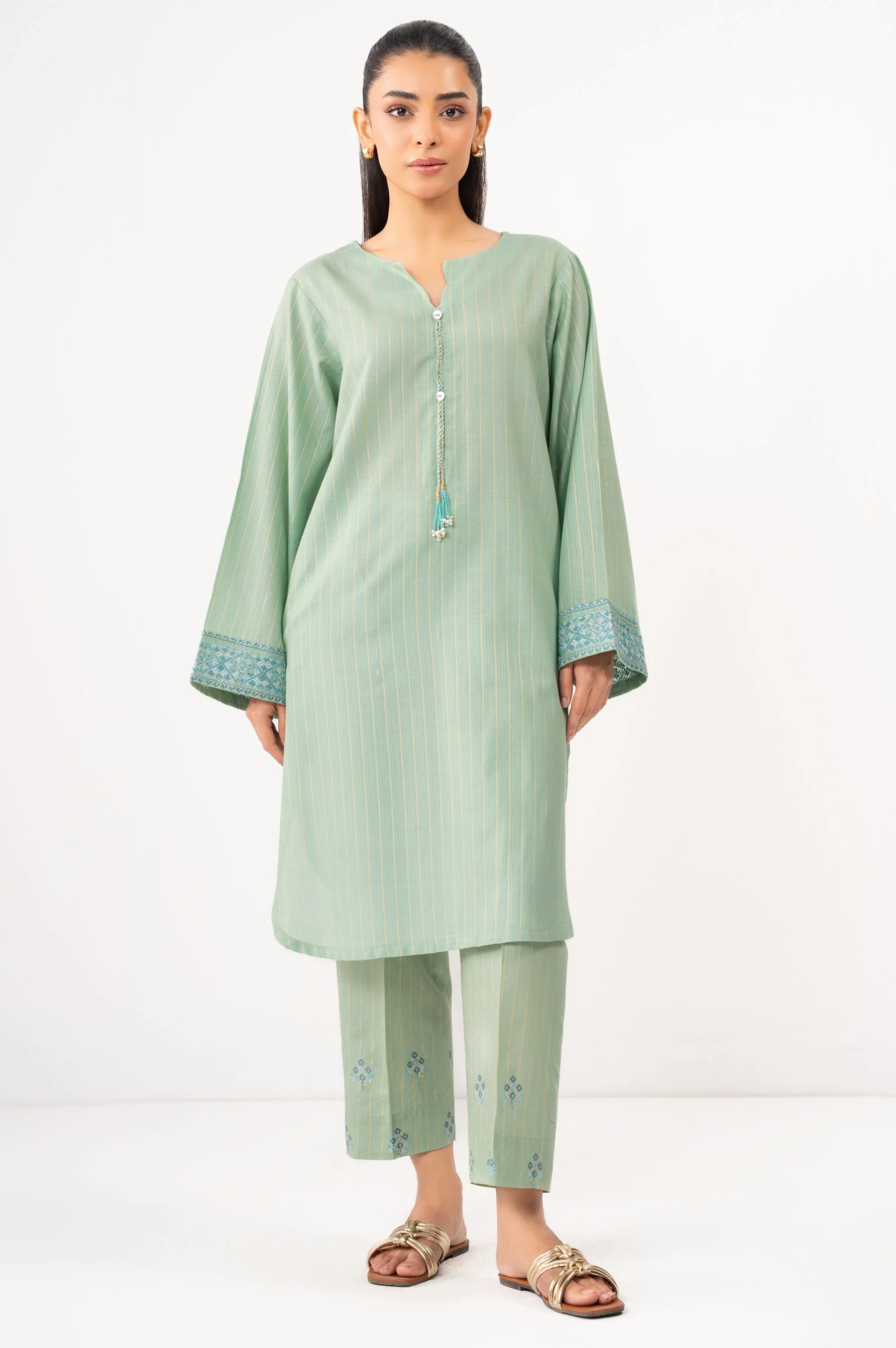 STITCHED EMBROIDERED DOBBY MYSURI SHIRT BOTTOM (FACTORY E-OUTLET)