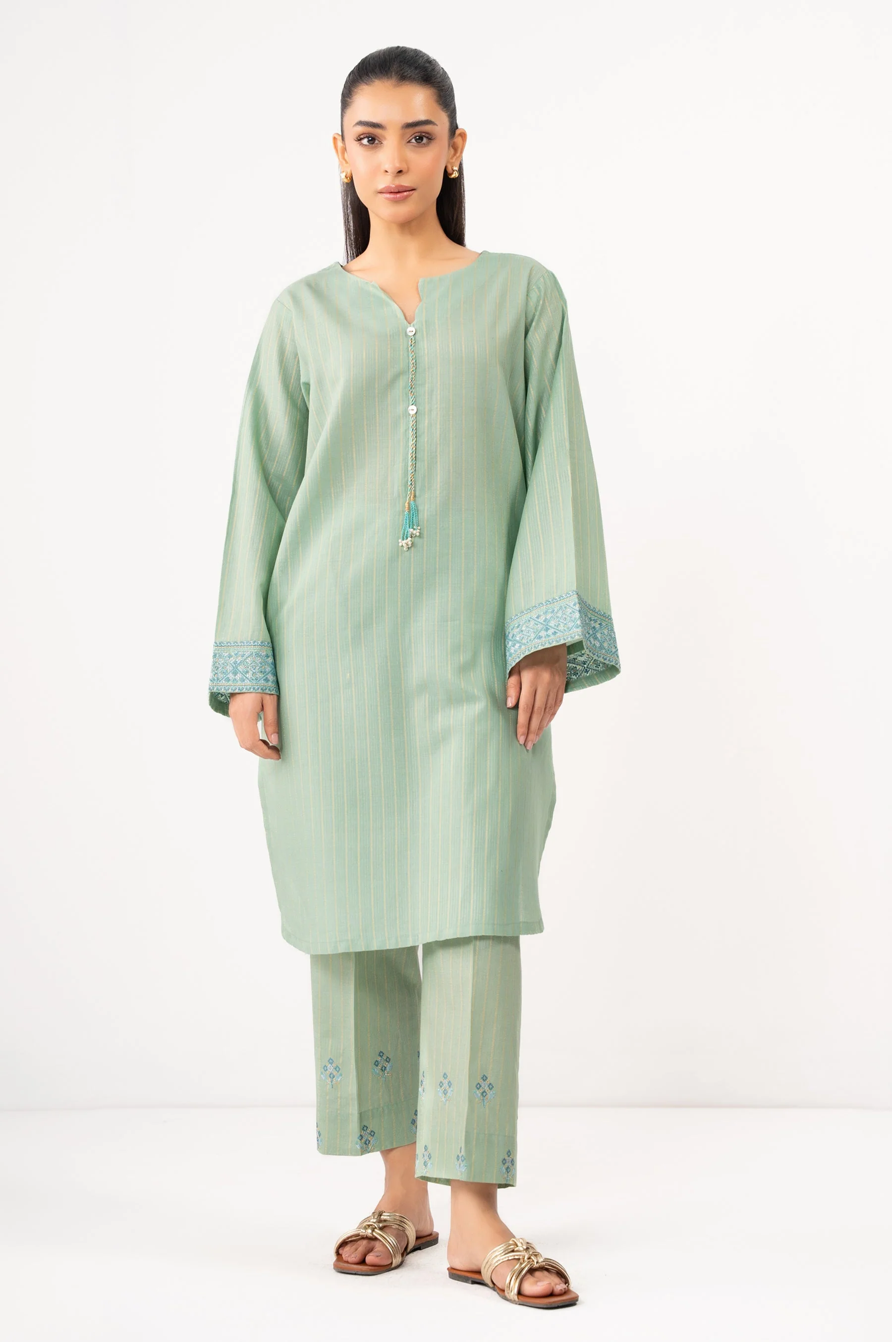 STITCHED EMBROIDERED DOBBY MYSURI SHIRT BOTTOM (FACTORY E-OUTLET) - Image 5