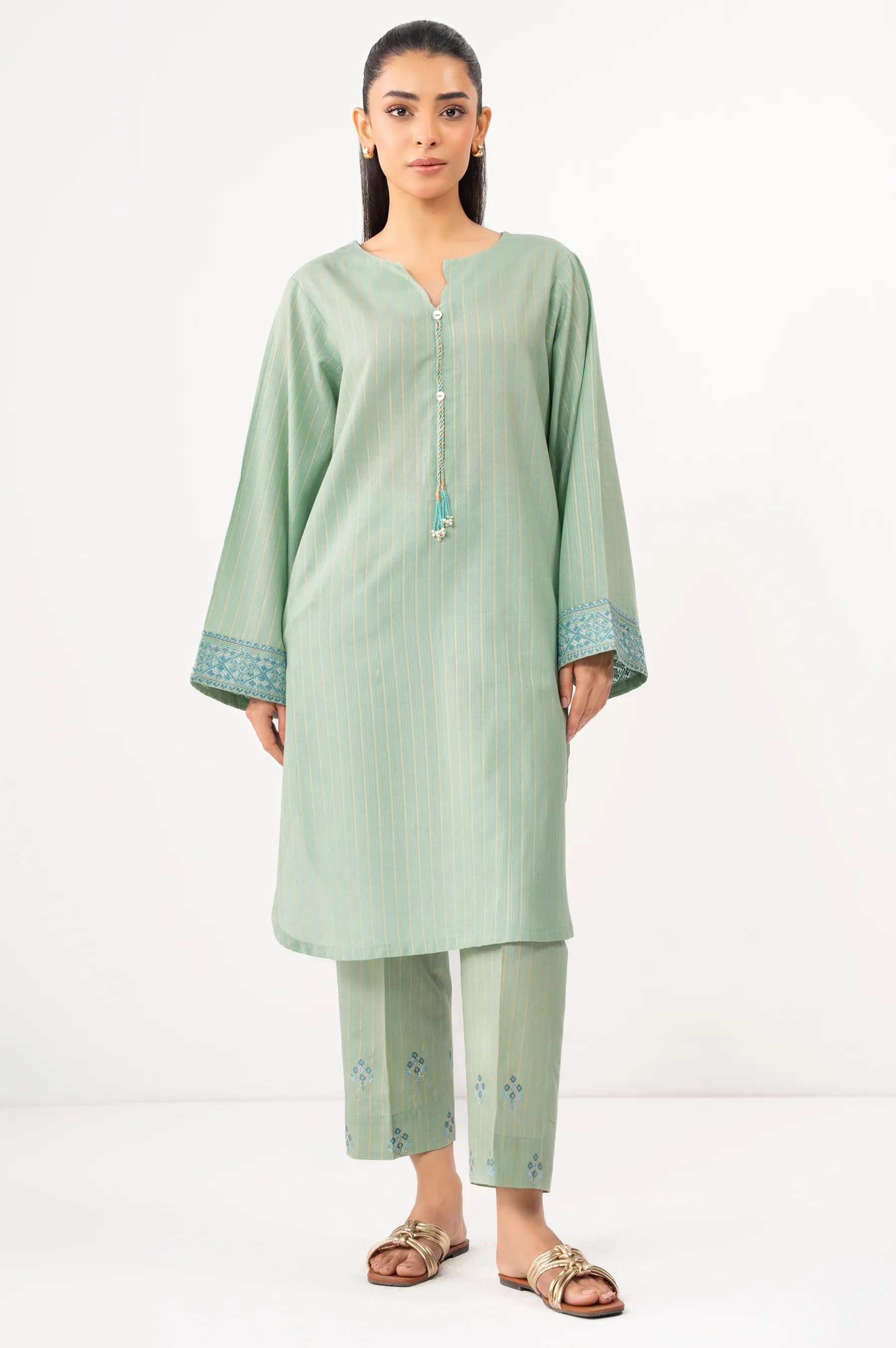 STITCHED EMBROIDERED DOBBY MYSURI SHIRT BOTTOM
