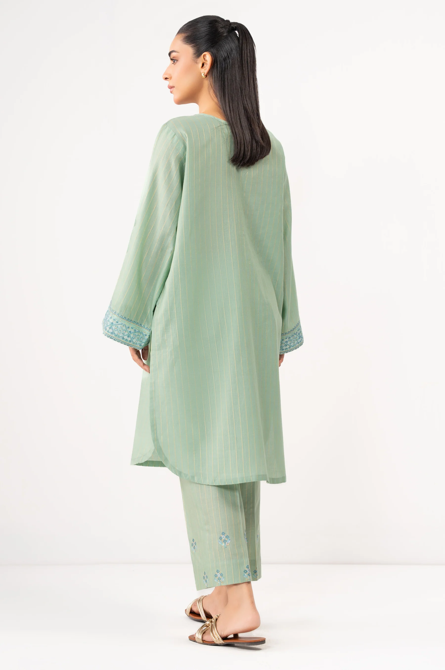 STITCHED EMBROIDERED DOBBY MYSURI SHIRT BOTTOM - Image 4