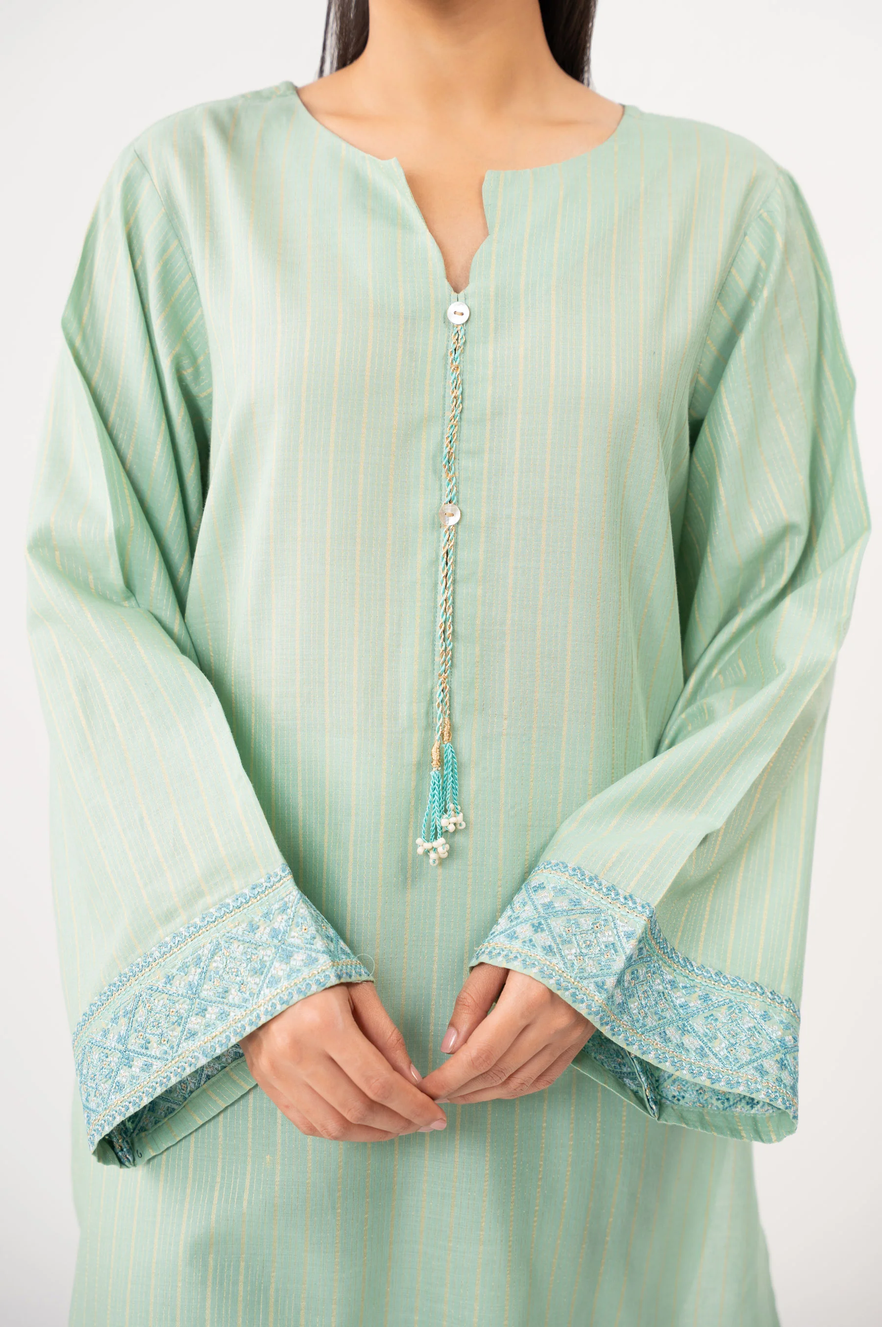 STITCHED EMBROIDERED DOBBY MYSURI SHIRT BOTTOM - Image 6