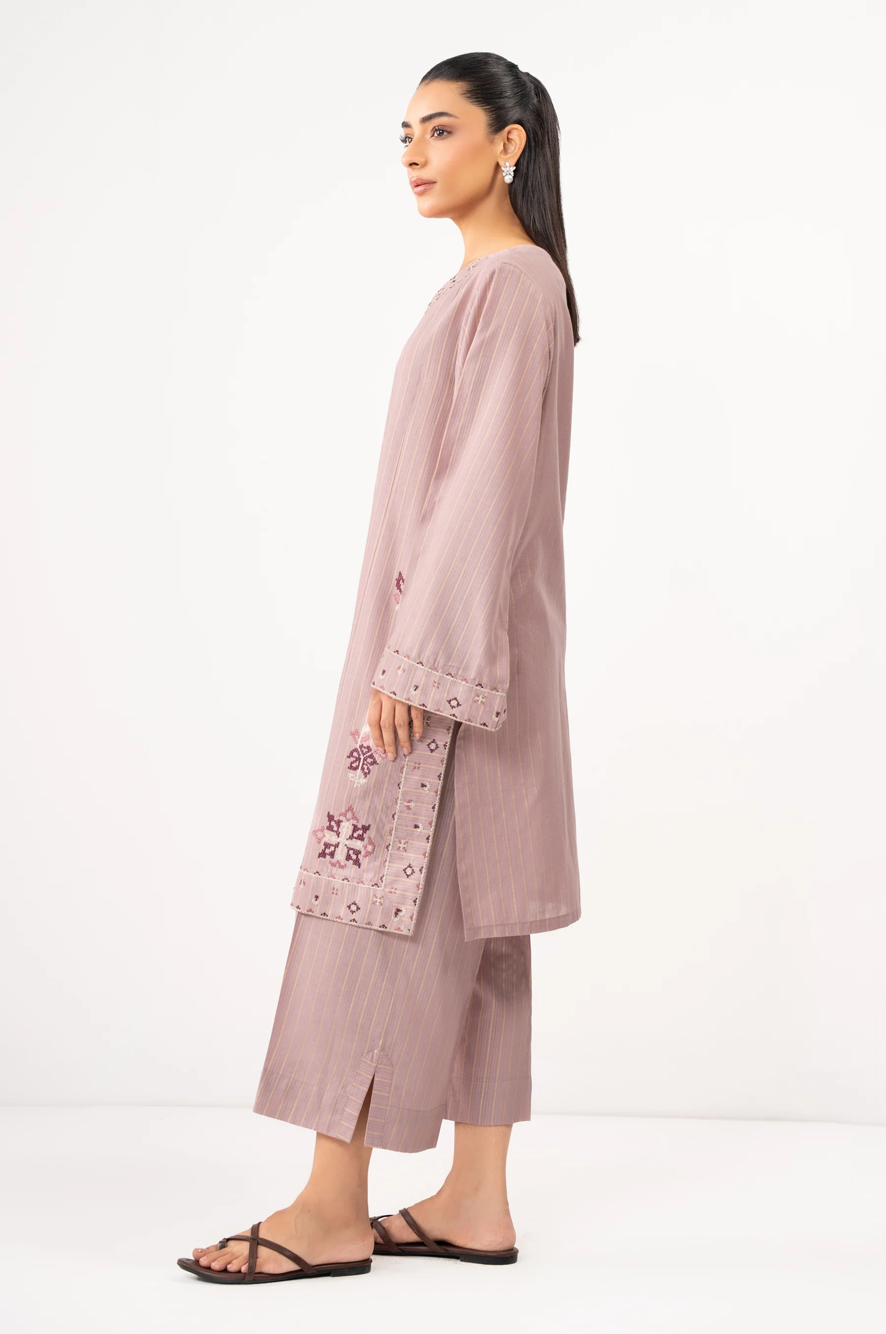 STITCHED EMBROIDERED DOBBY MYSURI SHIRT BOTTOM - Image 3