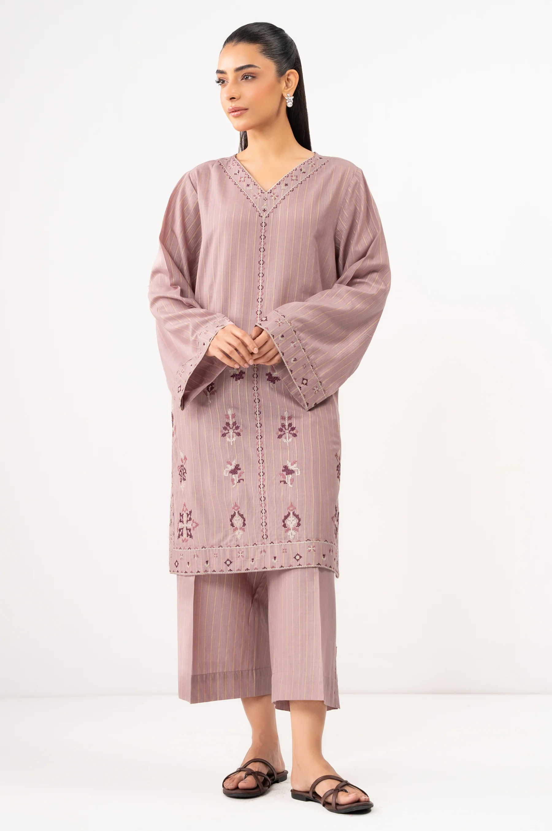 STITCHED EMBROIDERED DOBBY MYSURI SHIRT BOTTOM - Image 5