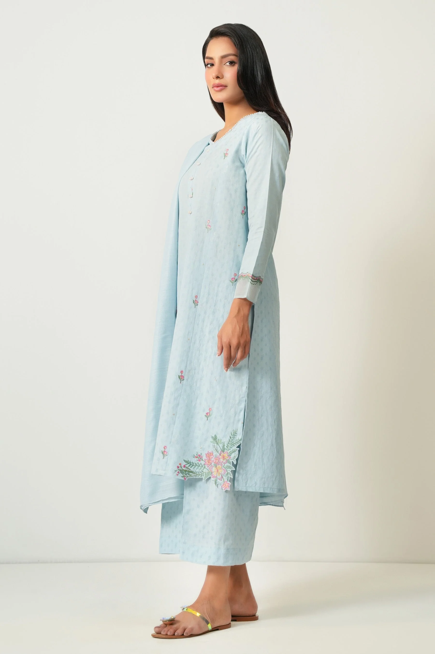 STITCHED EMBROIDERED DOBBY SHIRT BOTTOM - Image 3