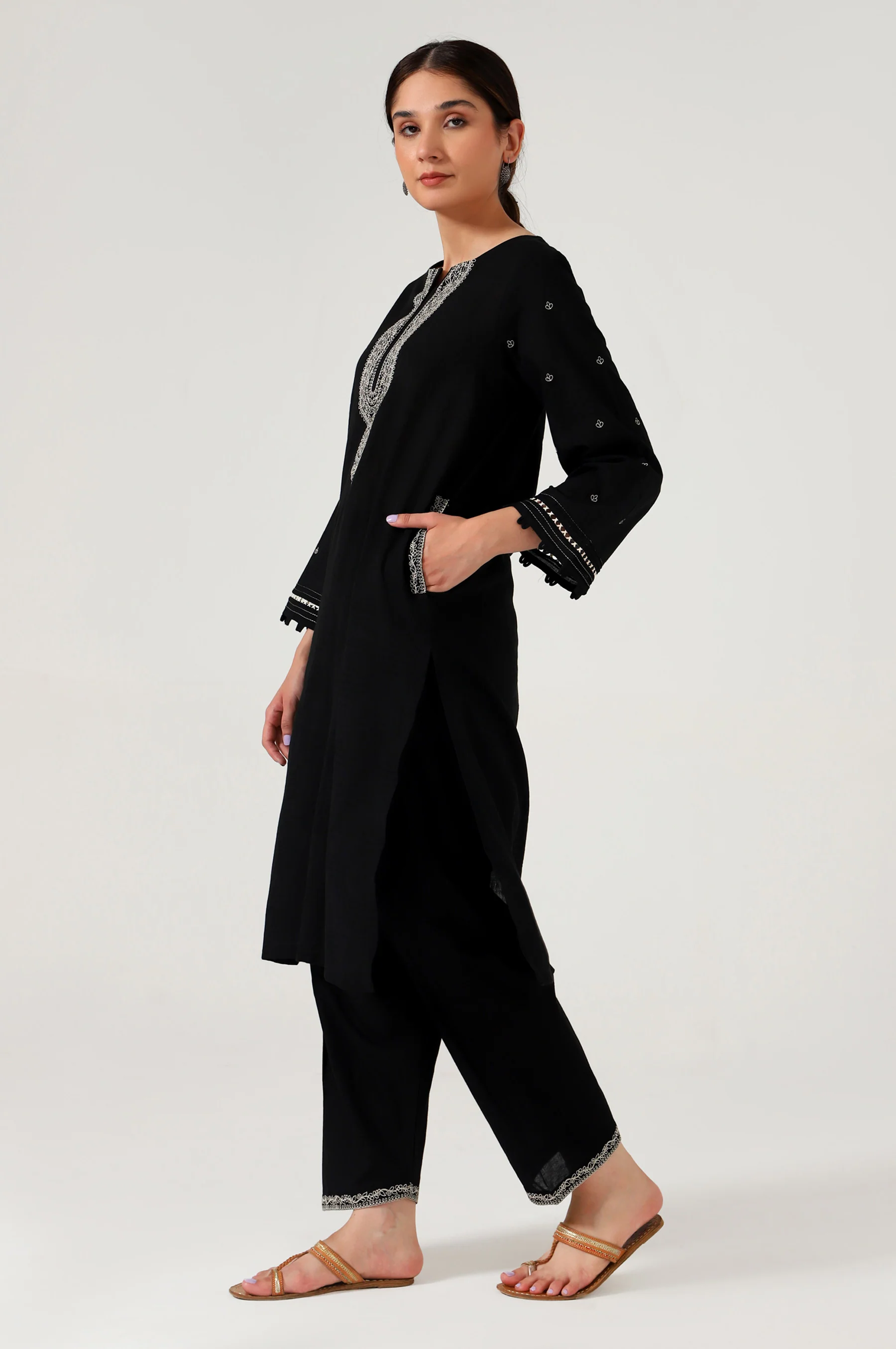 Stitched 2 Piece Embroidered Dobby Suit - Image 4