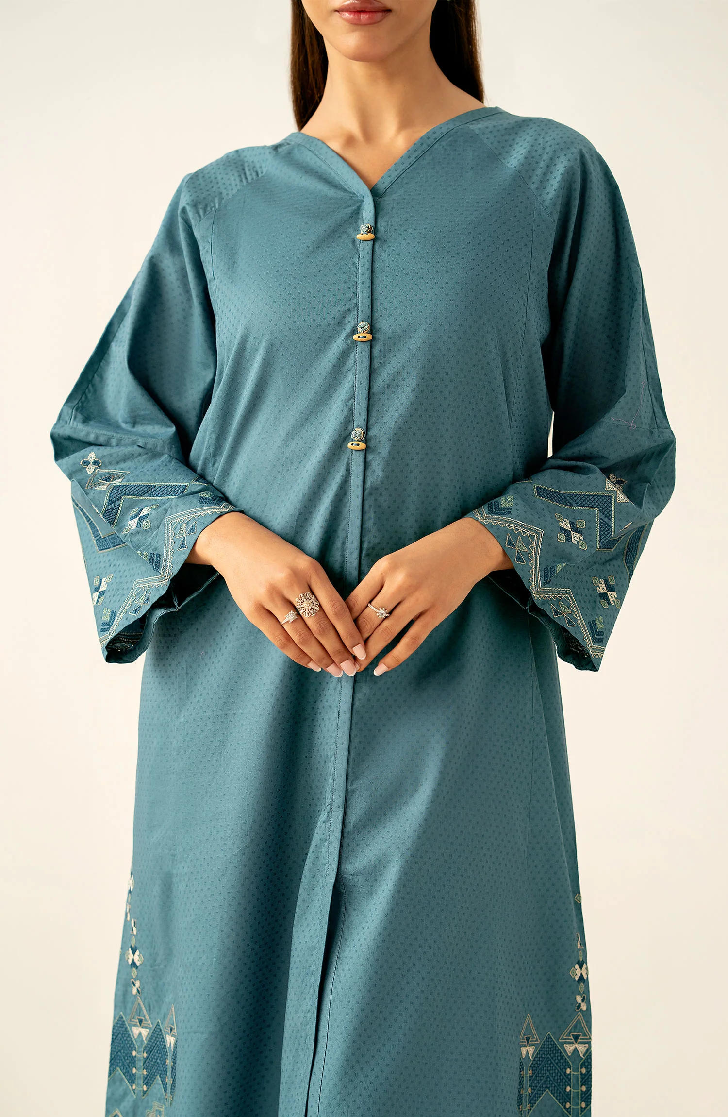 Stitched 2 Piece Embroidered Dobby Suit - Image 4