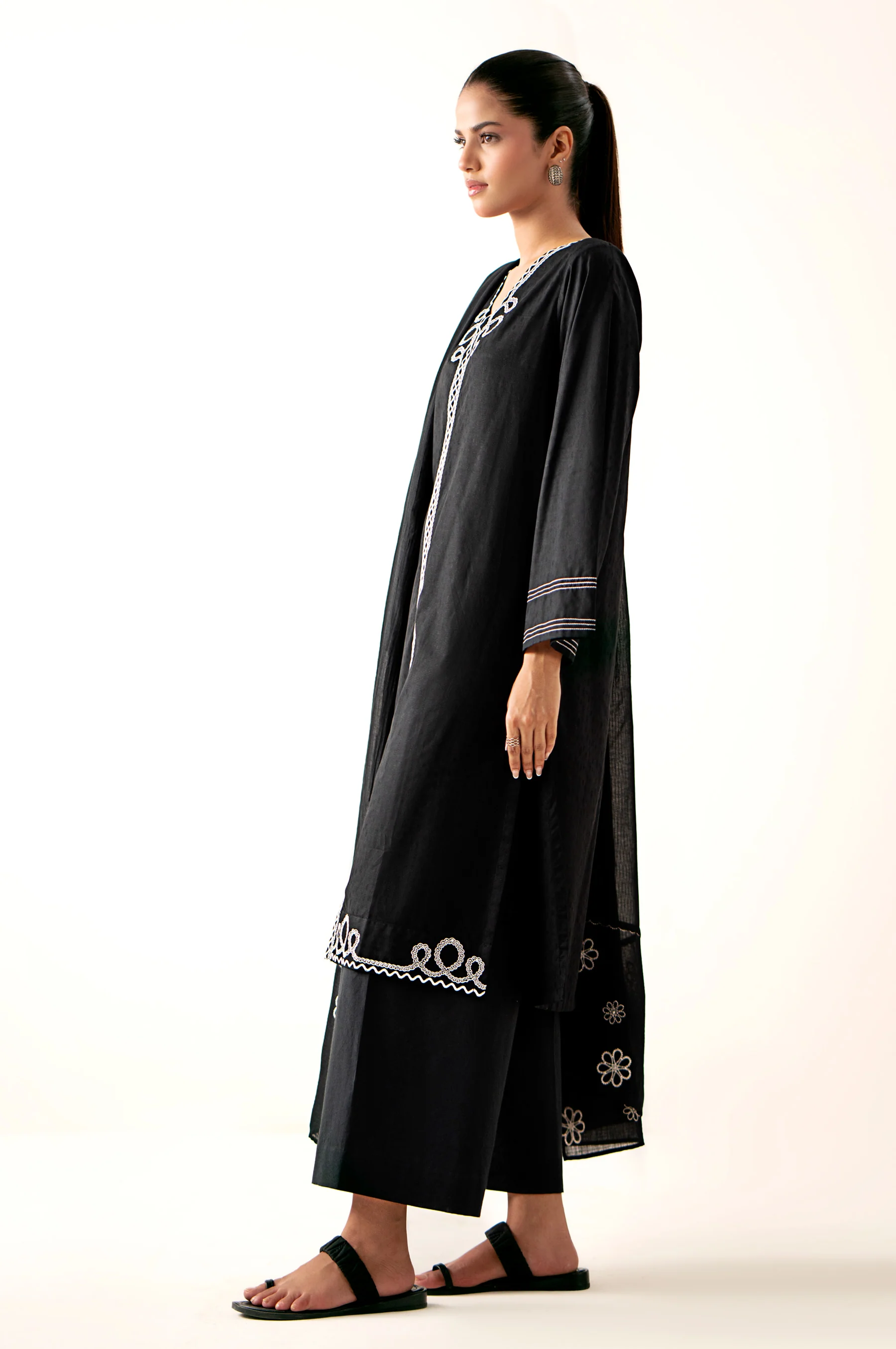 Stitched 2 Piece Embroidered Dobby Shirt With Monar Dupatta - Image 3